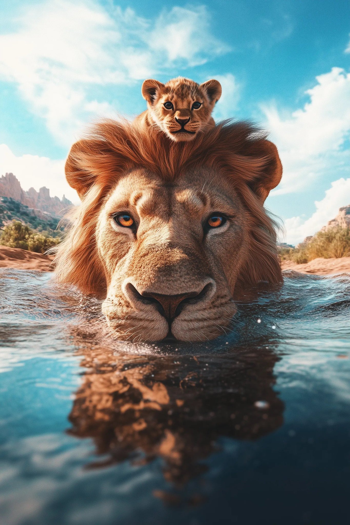 King’s Bond – Löwen Tierbild mit Vater - Sohn - Power | Dein Wandbild - Dein Wandbild
