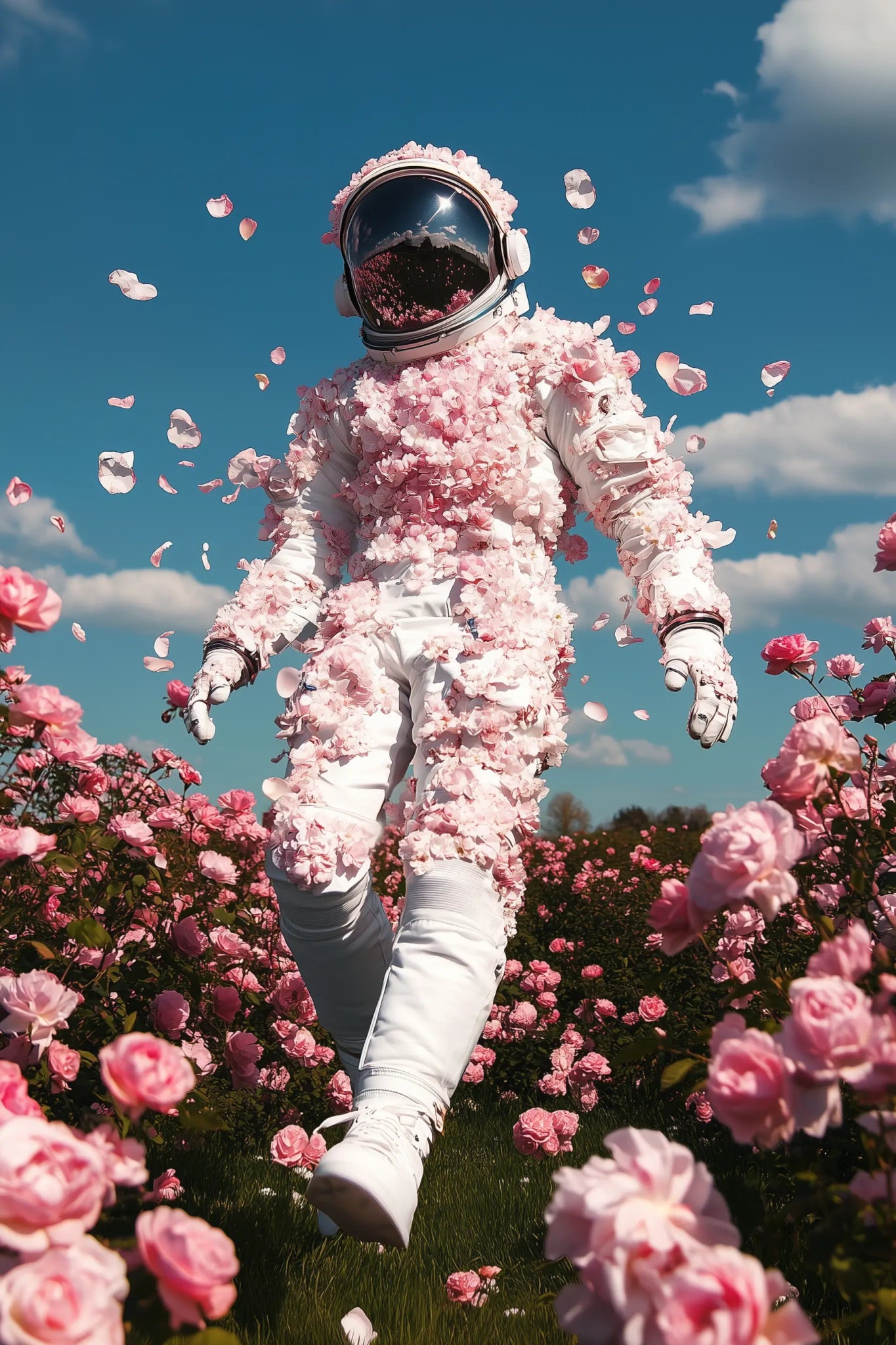 Kosmische Blüten – Kunstdruck mit Astronaut & Blumen Traumwelt | Dein Wandbild - Dein Wandbild