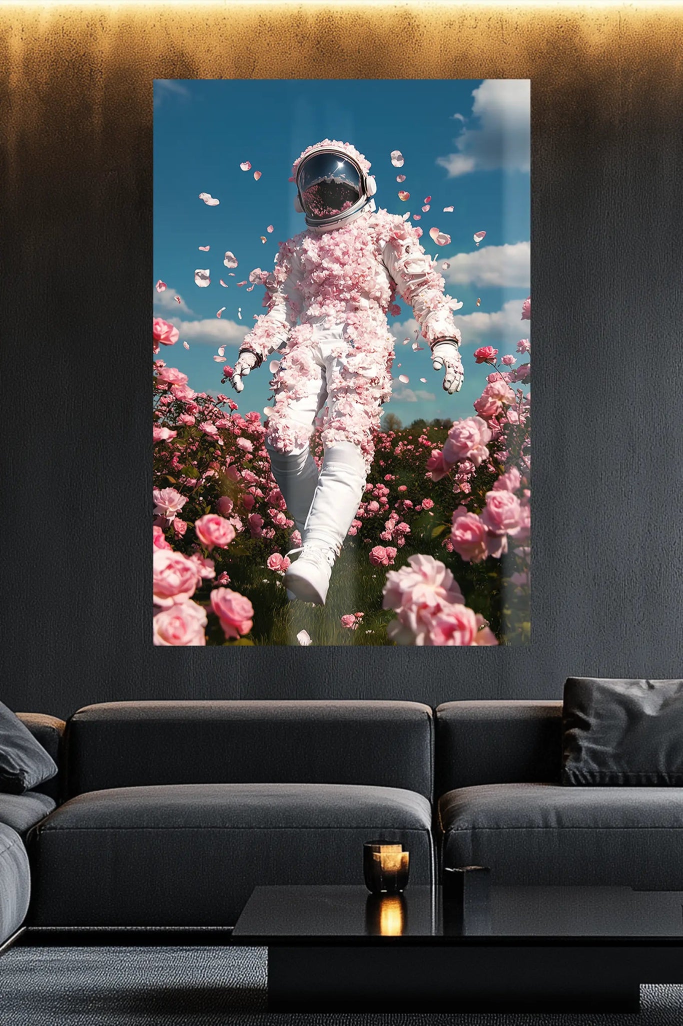 Kosmische Blüten – Kunstdruck mit Astronaut & Blumen Traumwelt | Dein Wandbild - Dein Wandbild