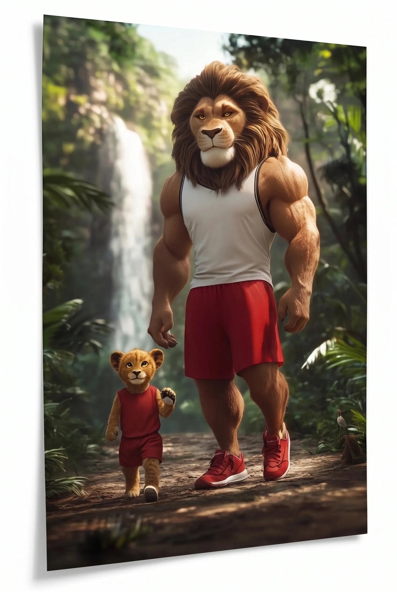 Löwenvater & Sohn im Dschungel – 3D Cartoon - Dein Wandbild