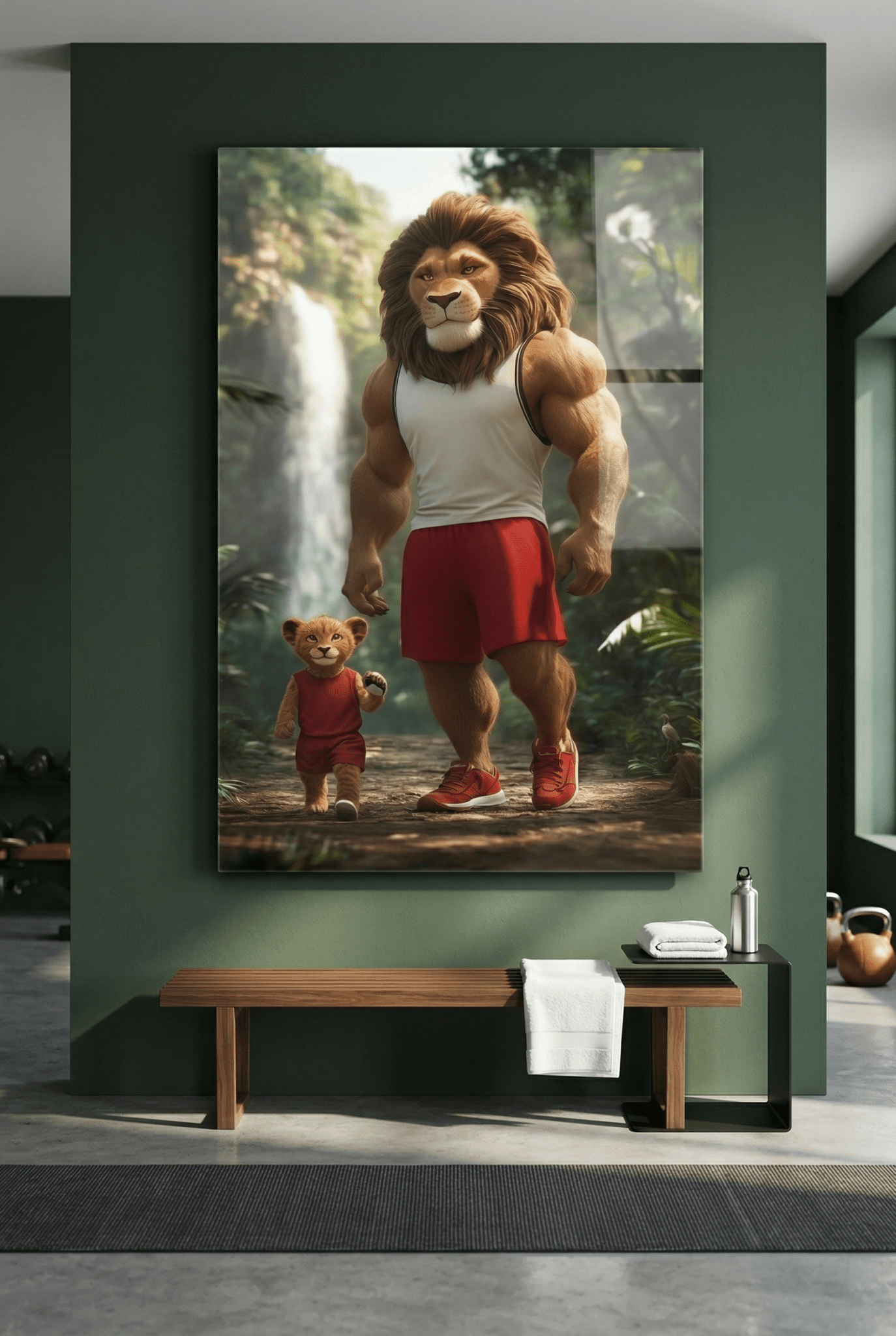 Löwenvater & Sohn im Dschungel – 3D Cartoon - Dein Wandbild