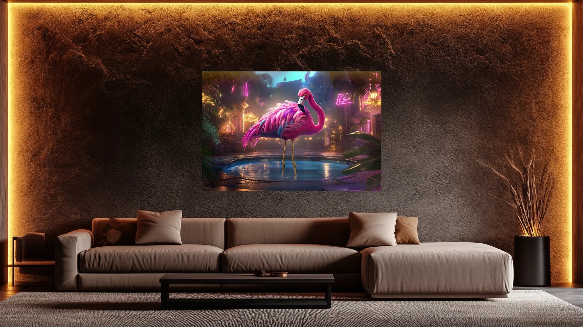 Neon Flamingo – Exotische Eleganz in Miami Nights als stilvoller Kunstdruck | Dein Wandbild - Dein Wandbild