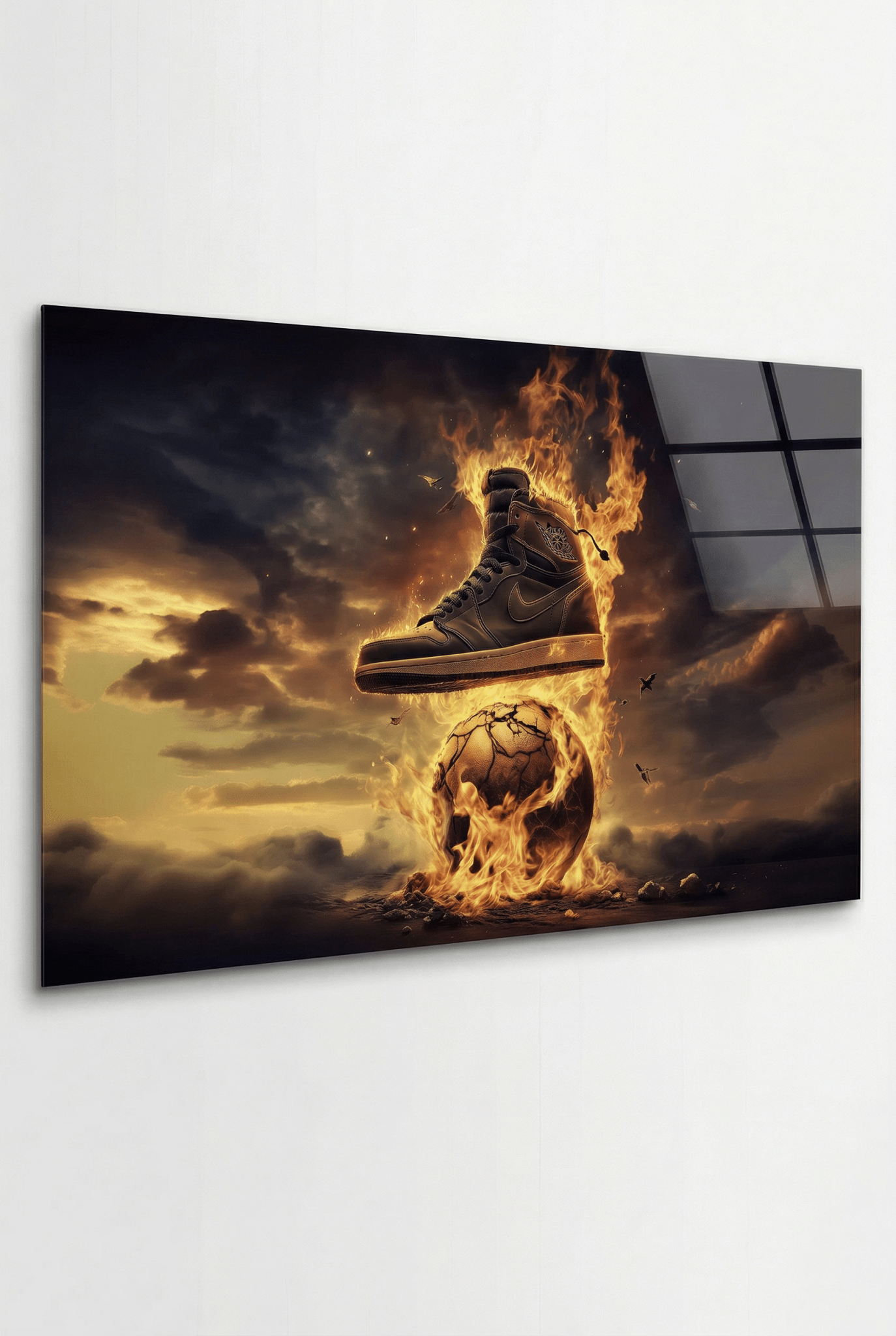 Nike Air Jordan in Flammen – Sneaker on Fire - Dein Wandbild