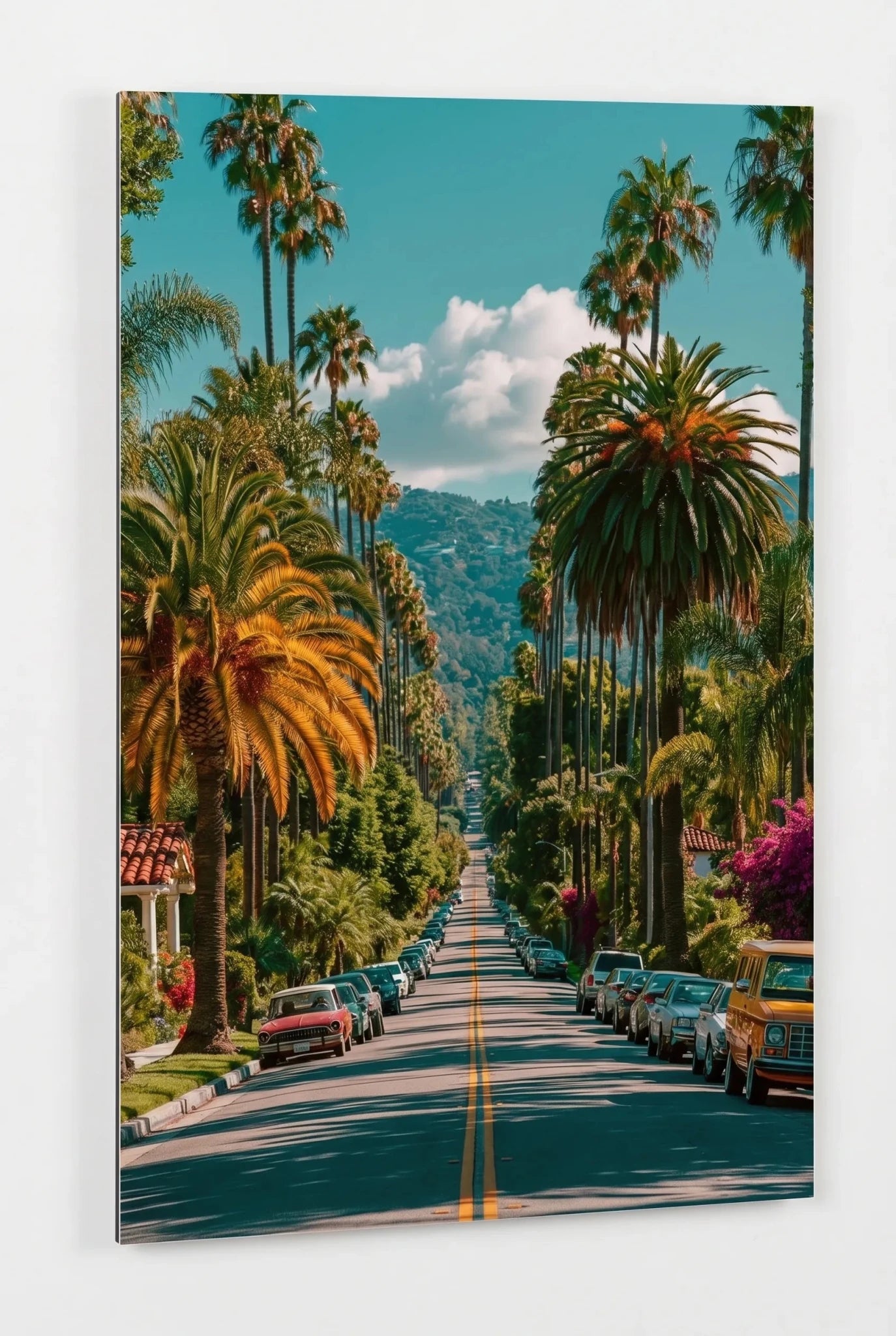 Palmenallee Los Angeles Strasse Retro Wandbild - Dein Wandbild