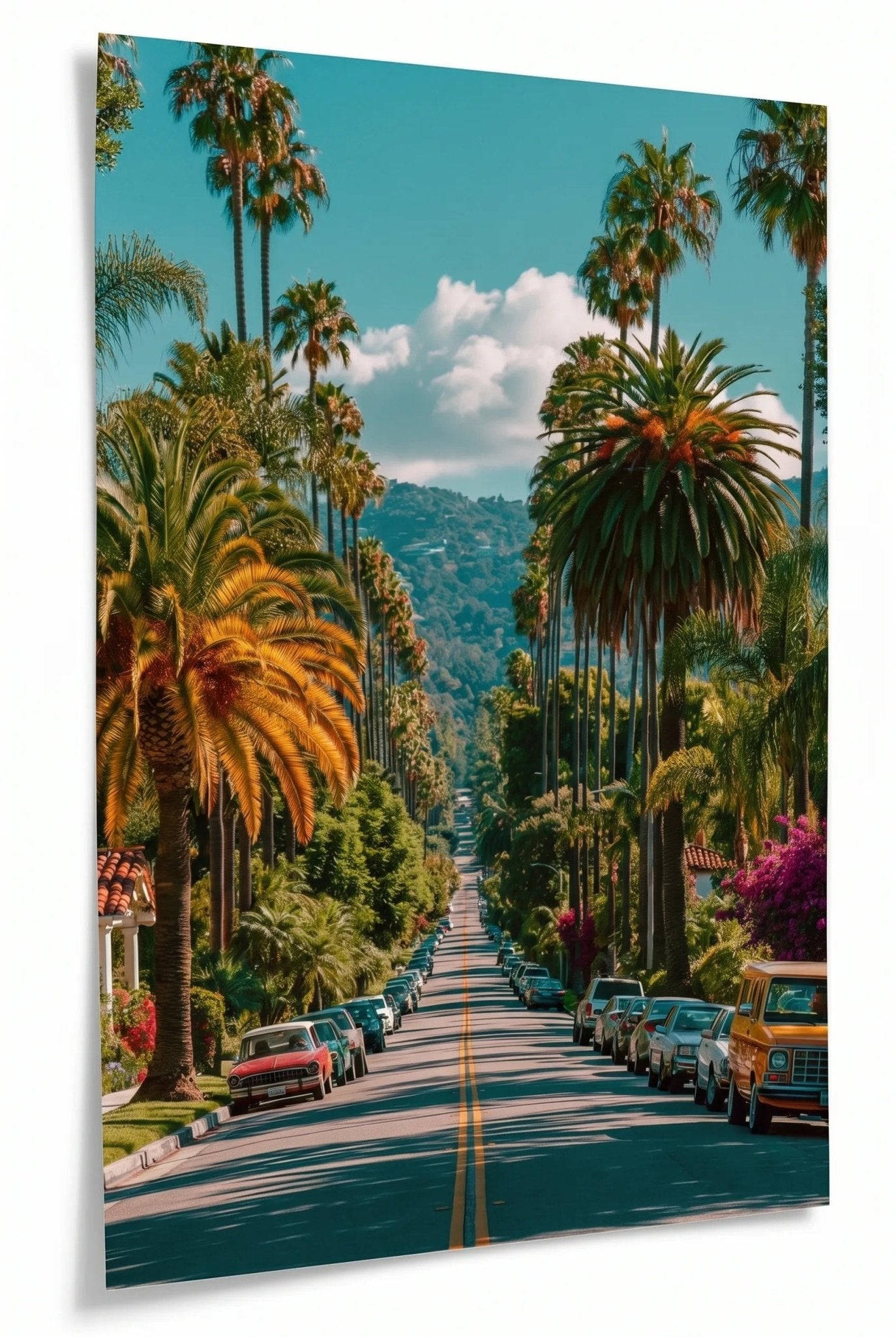 Palmenallee Los Angeles Strasse Retro Wandbild - Dein Wandbild