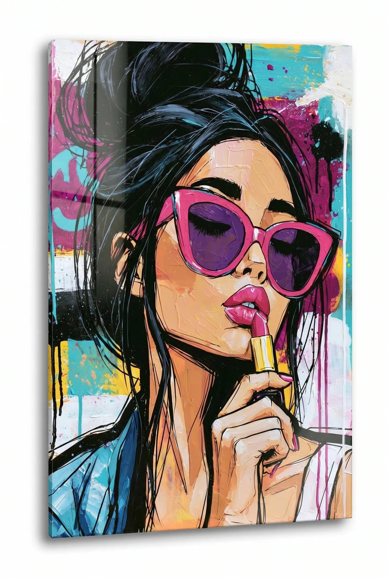 Pop Art Frau mit Sonnenbrille und Lippenstift Wandbild - Dein Wandbild