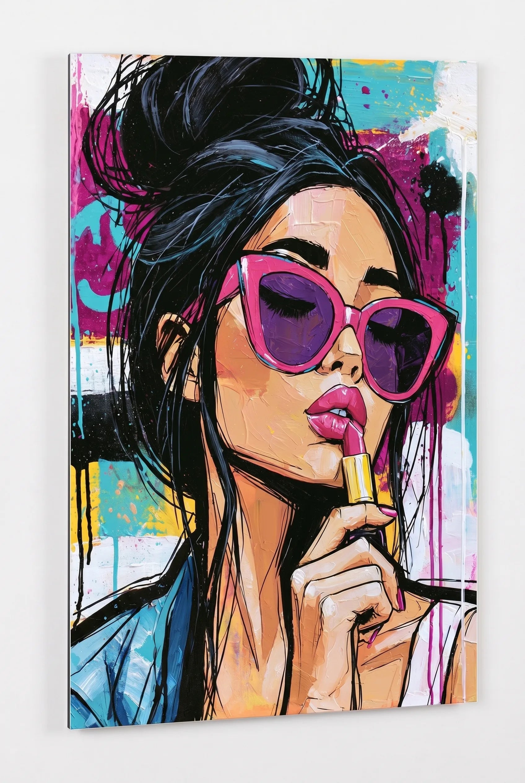 Pop Art Frau mit Sonnenbrille und Lippenstift Wandbild - Dein Wandbild