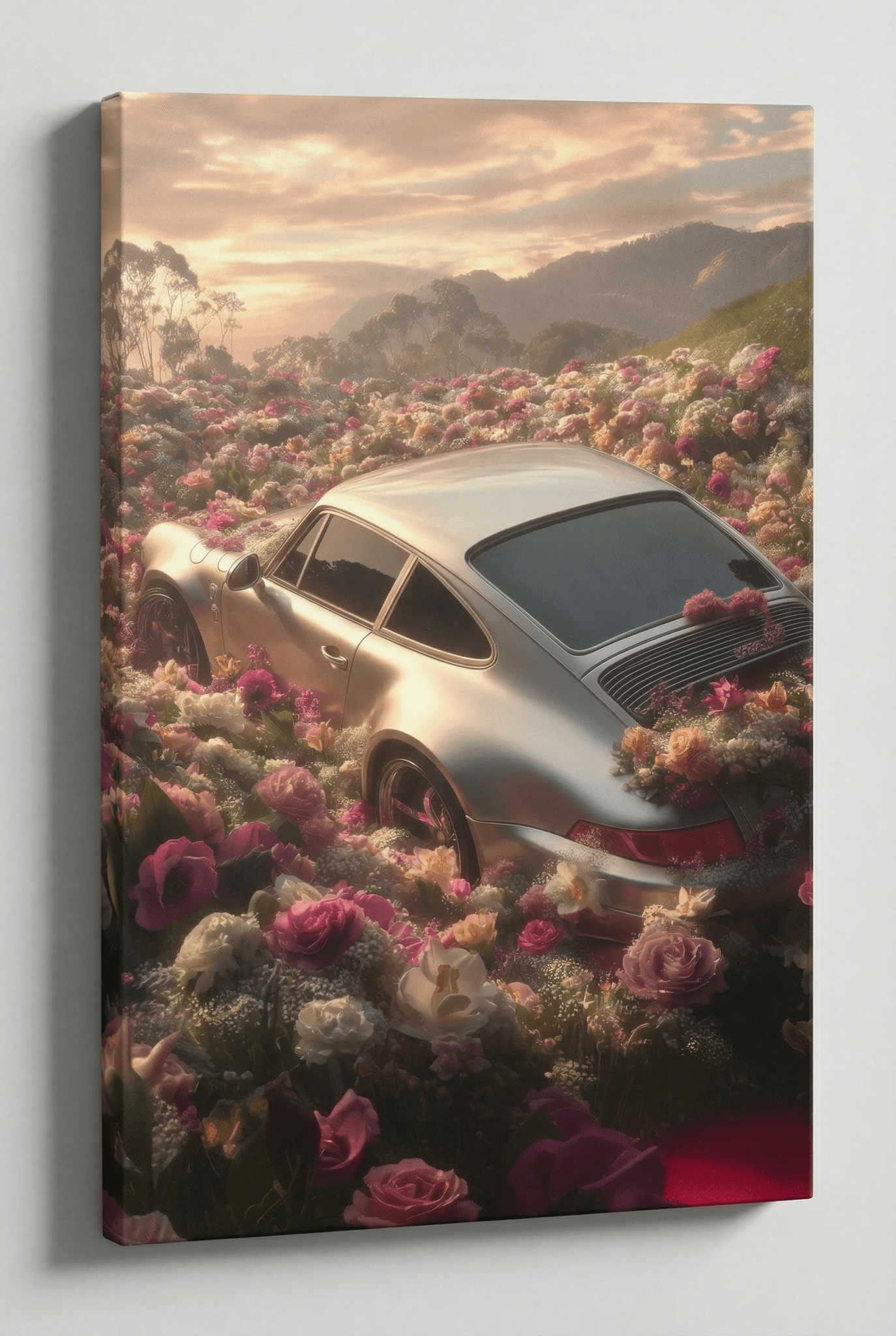 Porsche 911 Ikone im blüten meer – Wandkunst für Auto - Enthusiasten | Dein Wandbild - Dein Wandbild