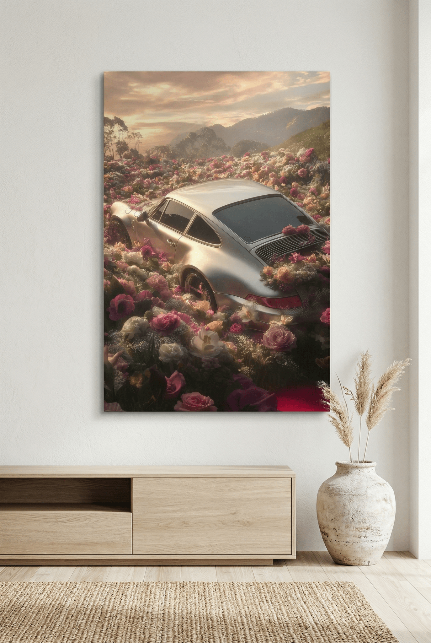 Porsche 911 Ikone im blüten meer – Wandkunst für Auto - Enthusiasten | Dein Wandbild - Dein Wandbild