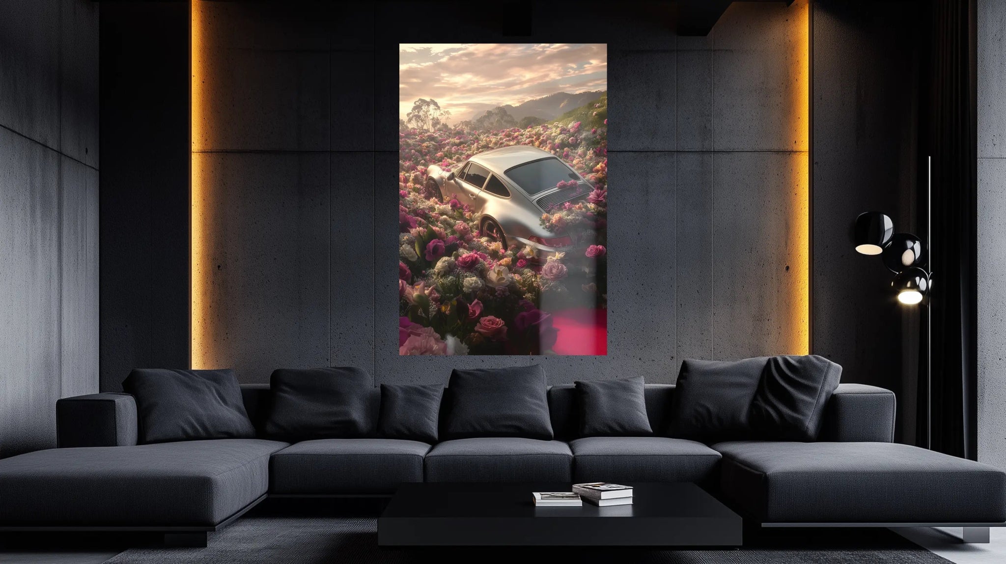 Porsche 911 Ikone im blüten meer – Wandkunst für Auto - Enthusiasten | Dein Wandbild - Dein Wandbild