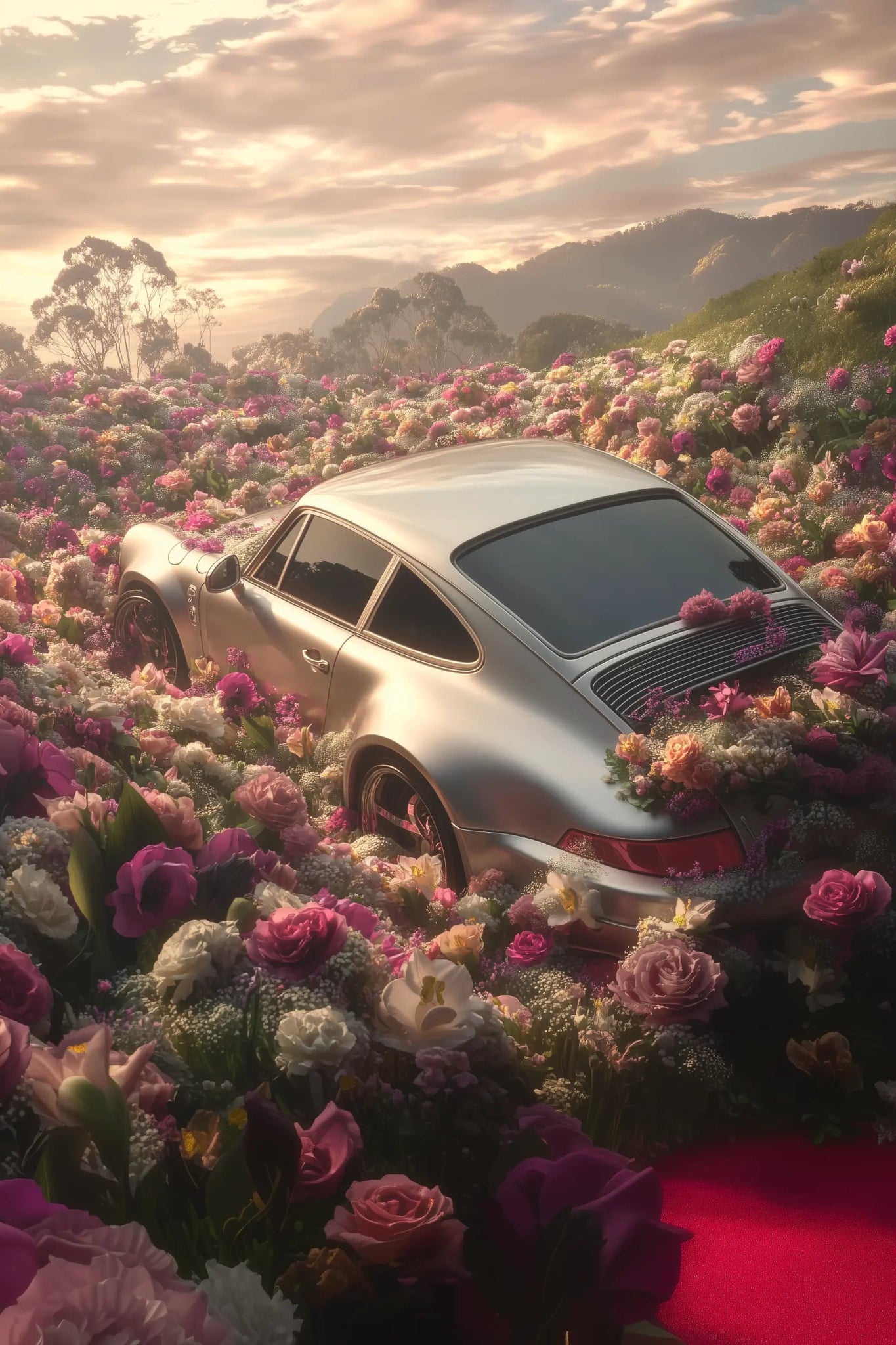 Porsche 911 Ikone im blüten meer – Wandkunst für Auto - Enthusiasten | Dein Wandbild - Dein Wandbild