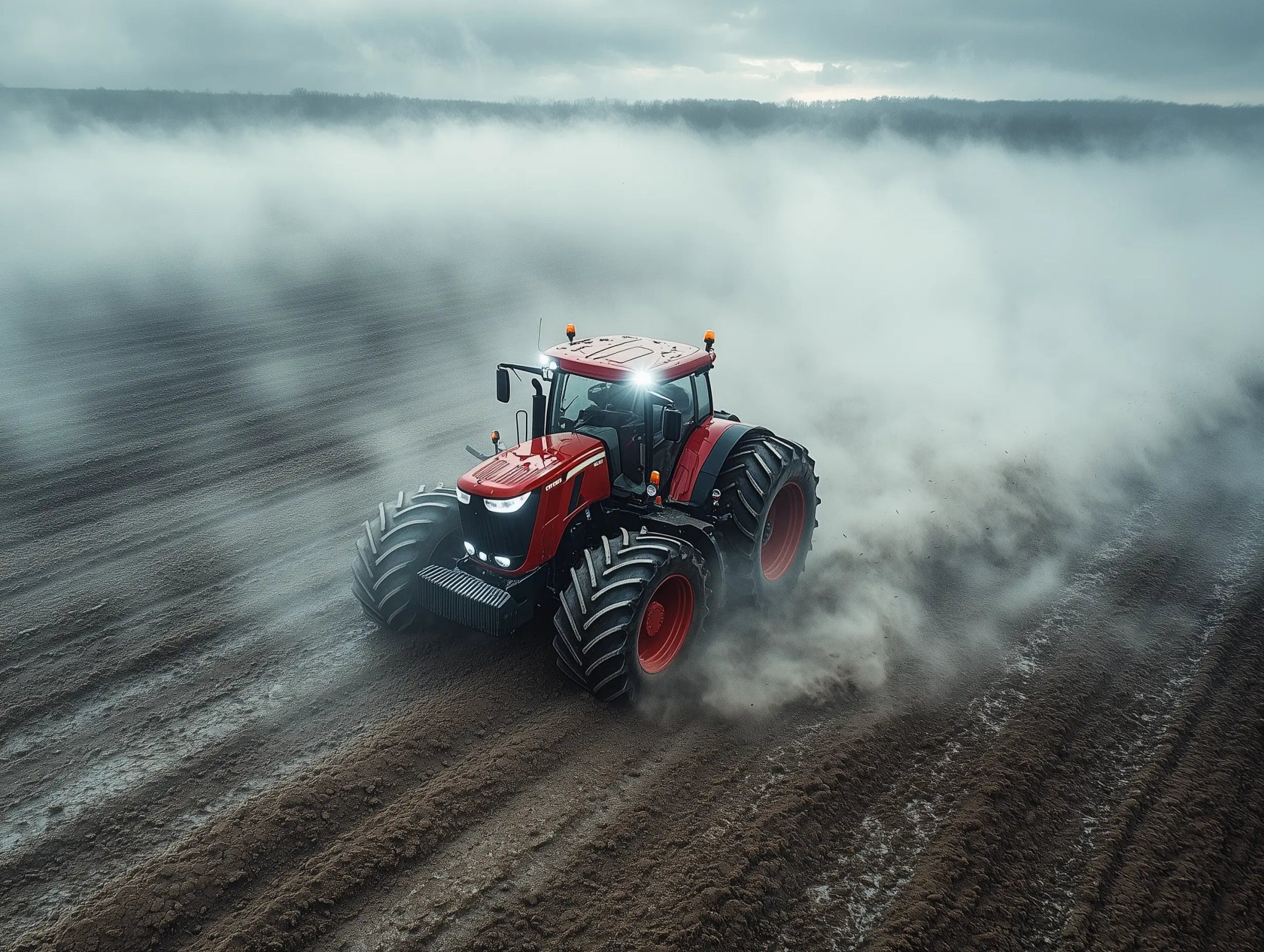 Red Power – Der Traktor im Nebelsturm - Dein Wandbild