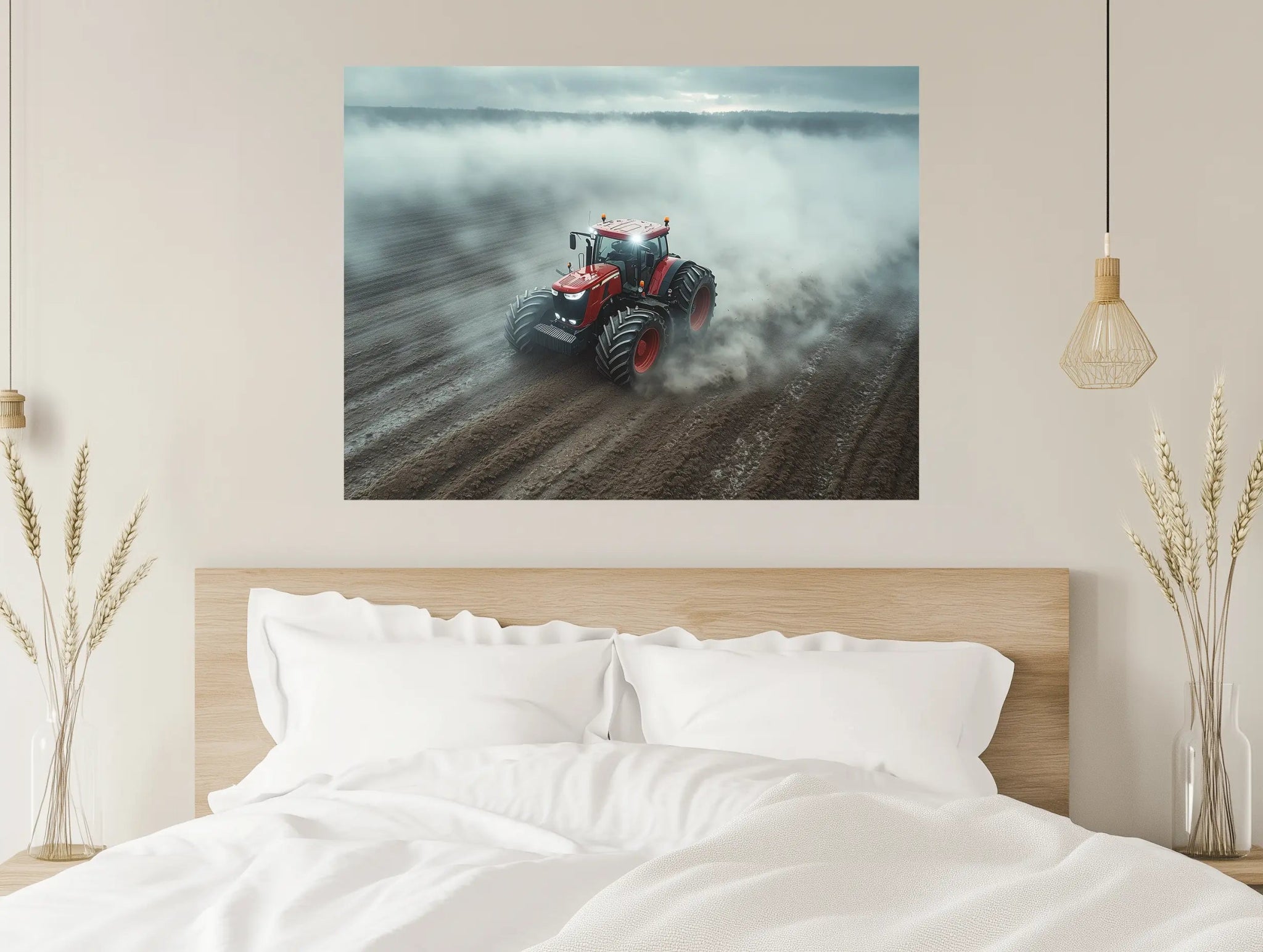 Red Power – Der Traktor im Nebelsturm - Dein Wandbild