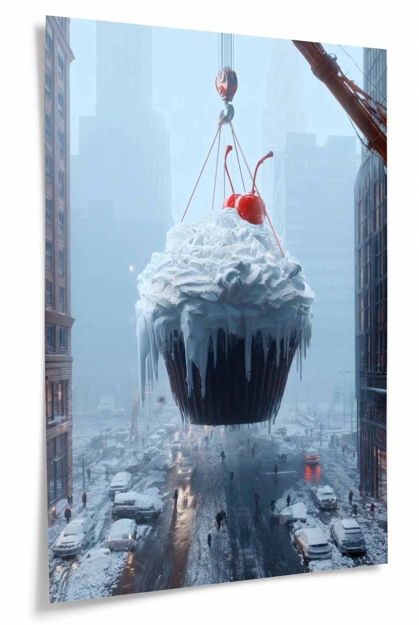 Riesen Cupcake Kirsche Kran Schneesturm New York Wandbild - Dein Wandbild