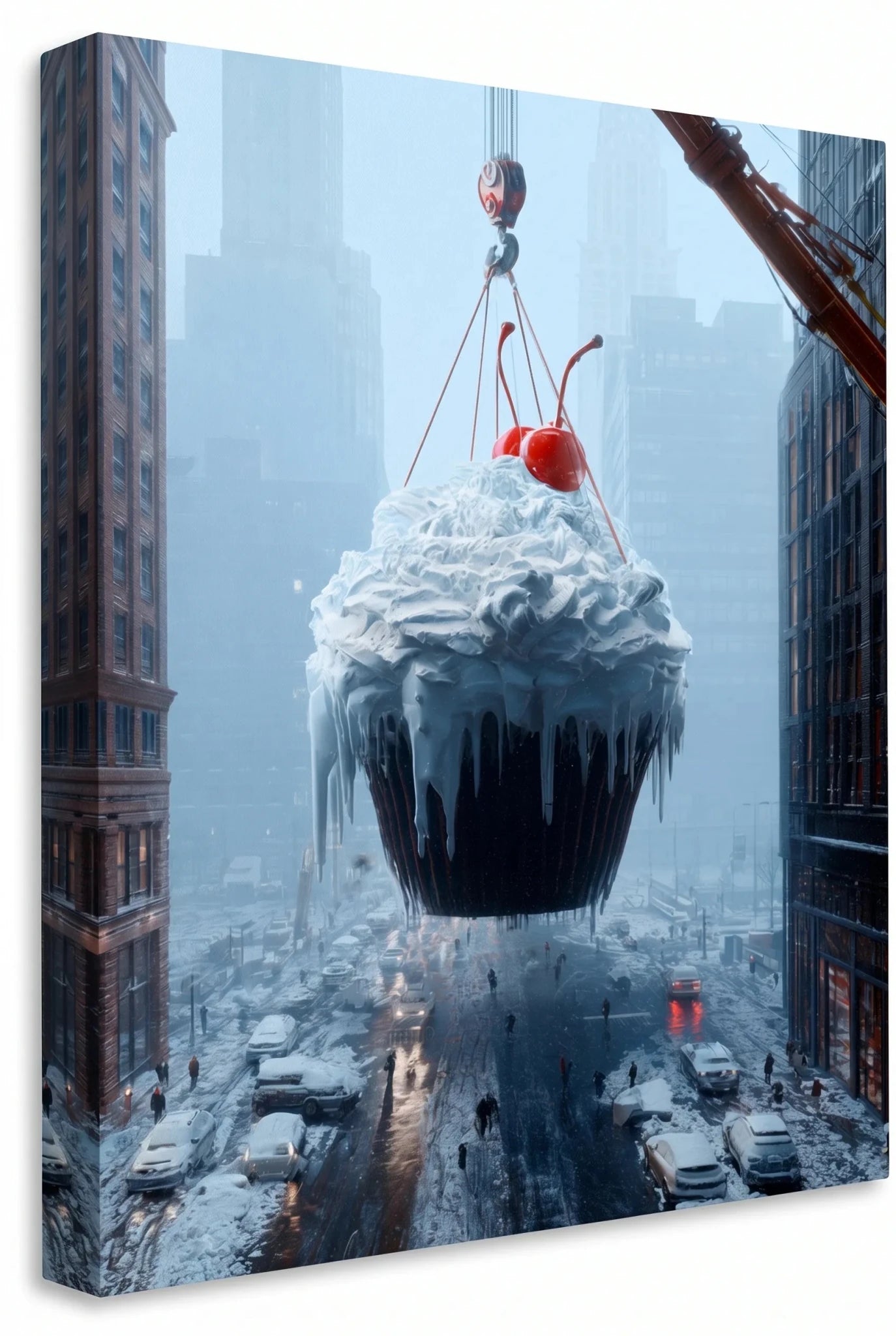 Riesen Cupcake Kirsche Kran Schneesturm New York Wandbild - Dein Wandbild