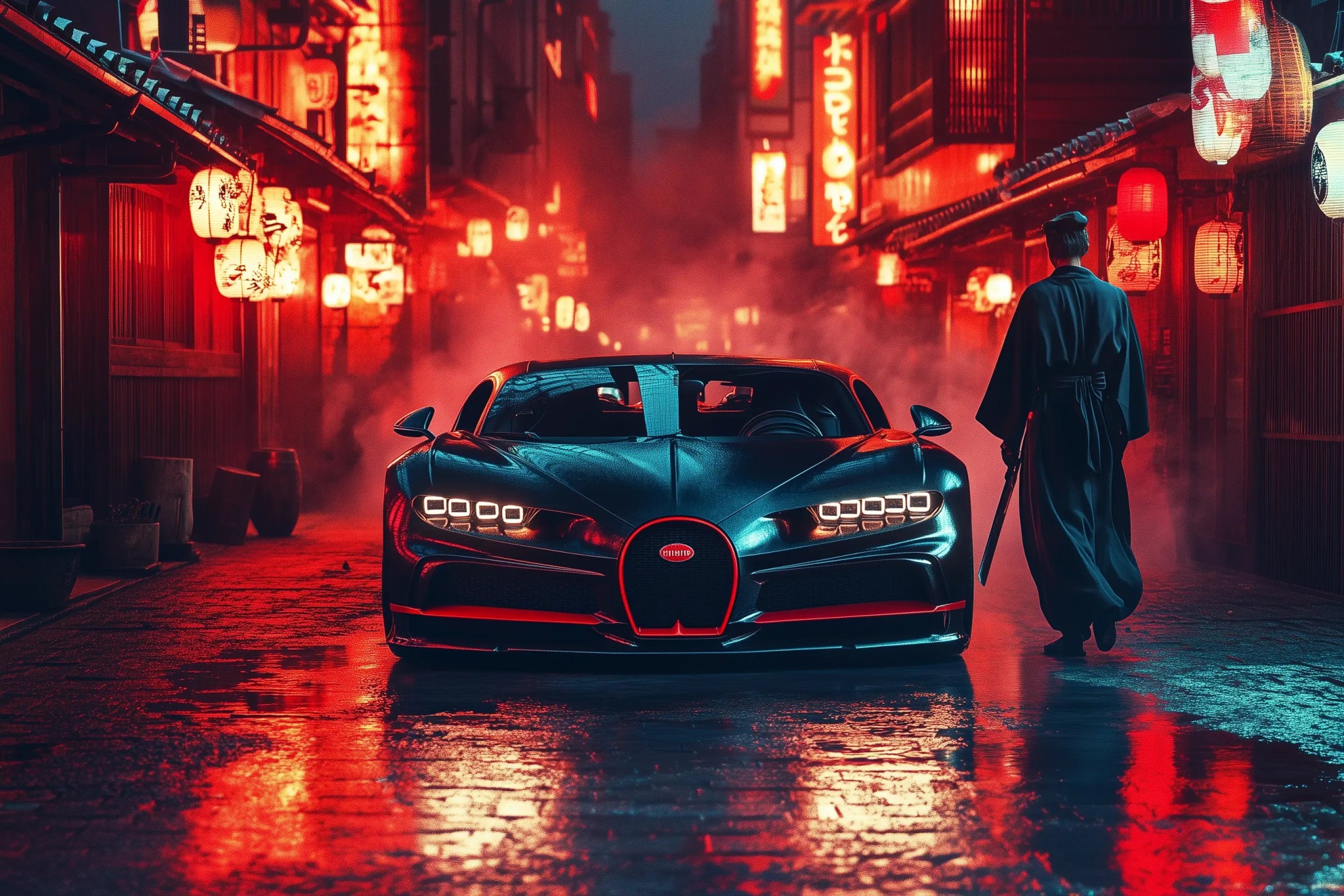Samurai Eleganz trifft Hypercar - Power – Bugatti Autobild voller Präzision | Dein Wandbild - Dein Wandbild