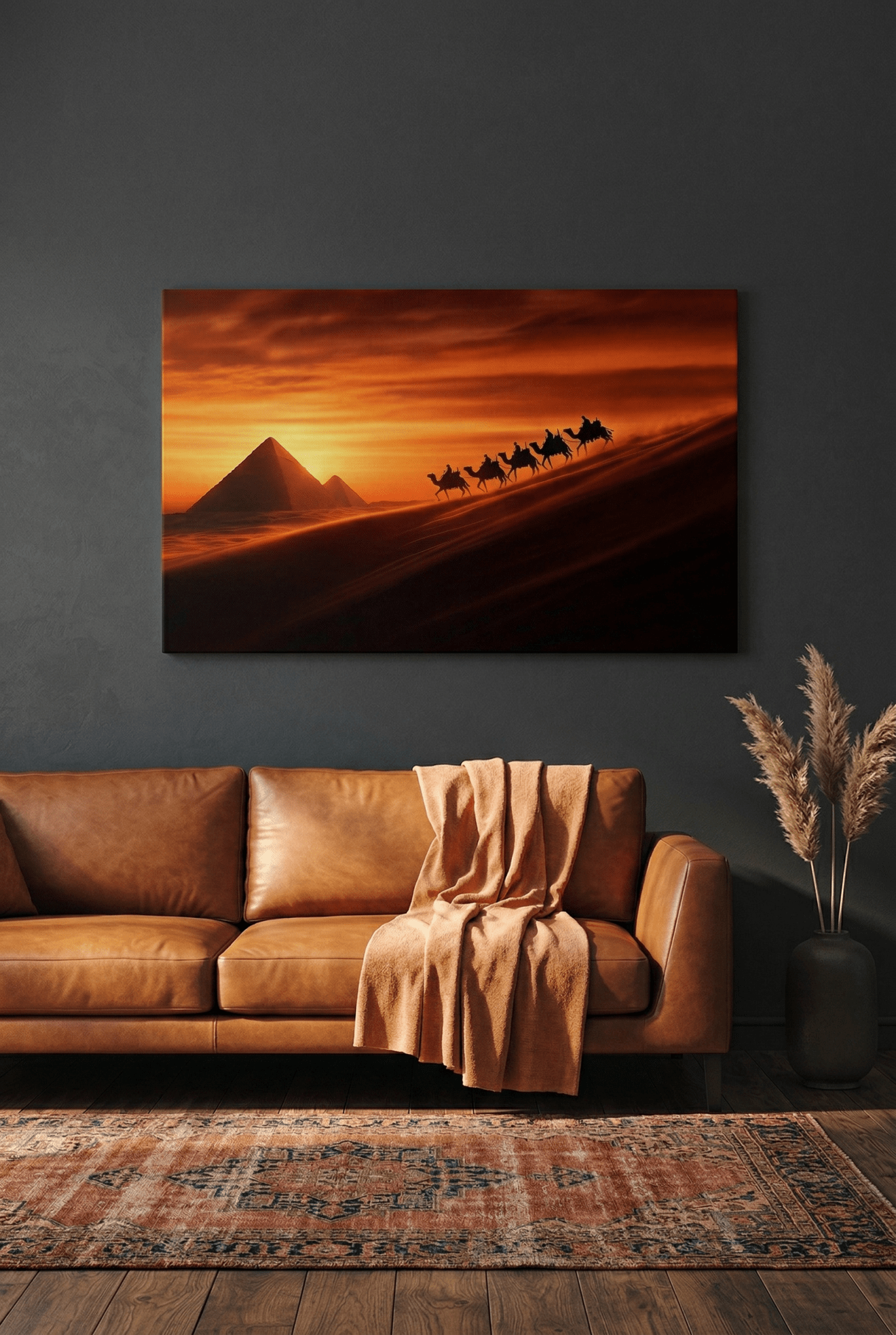 Sands of Time – Landschaftsbild mit Karawane & Pyramidenzauber | Dein Wandbild - Dein Wandbild