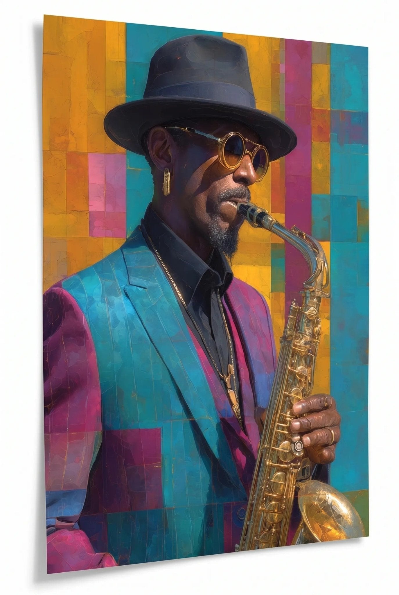 Saxophonspieler in buntem Pop-Art-Stil - Dein Wandbild