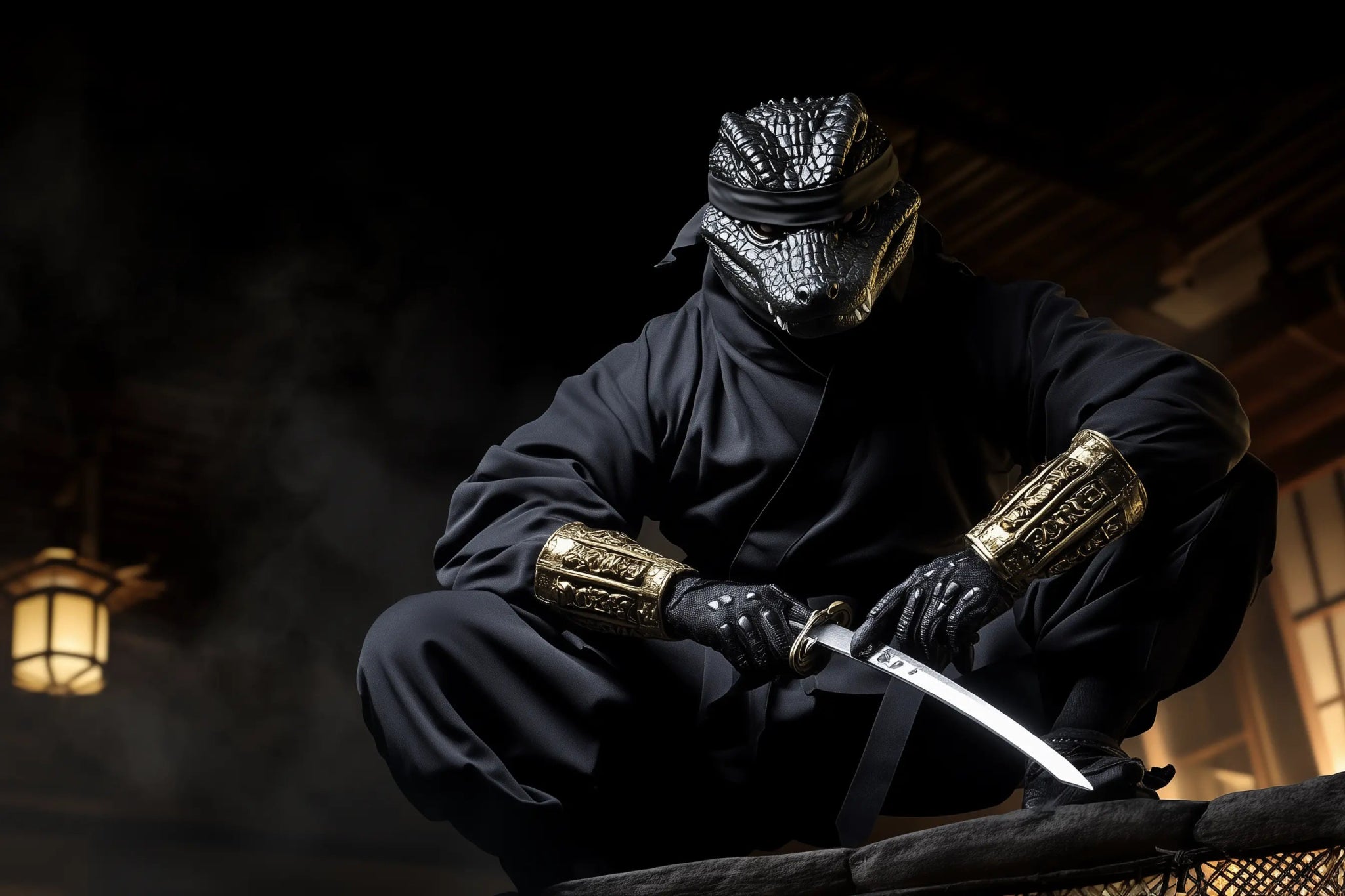 Schattenkrieger: Der Krokodil - Ninja | Premium Wandbild - Dein Wandbild