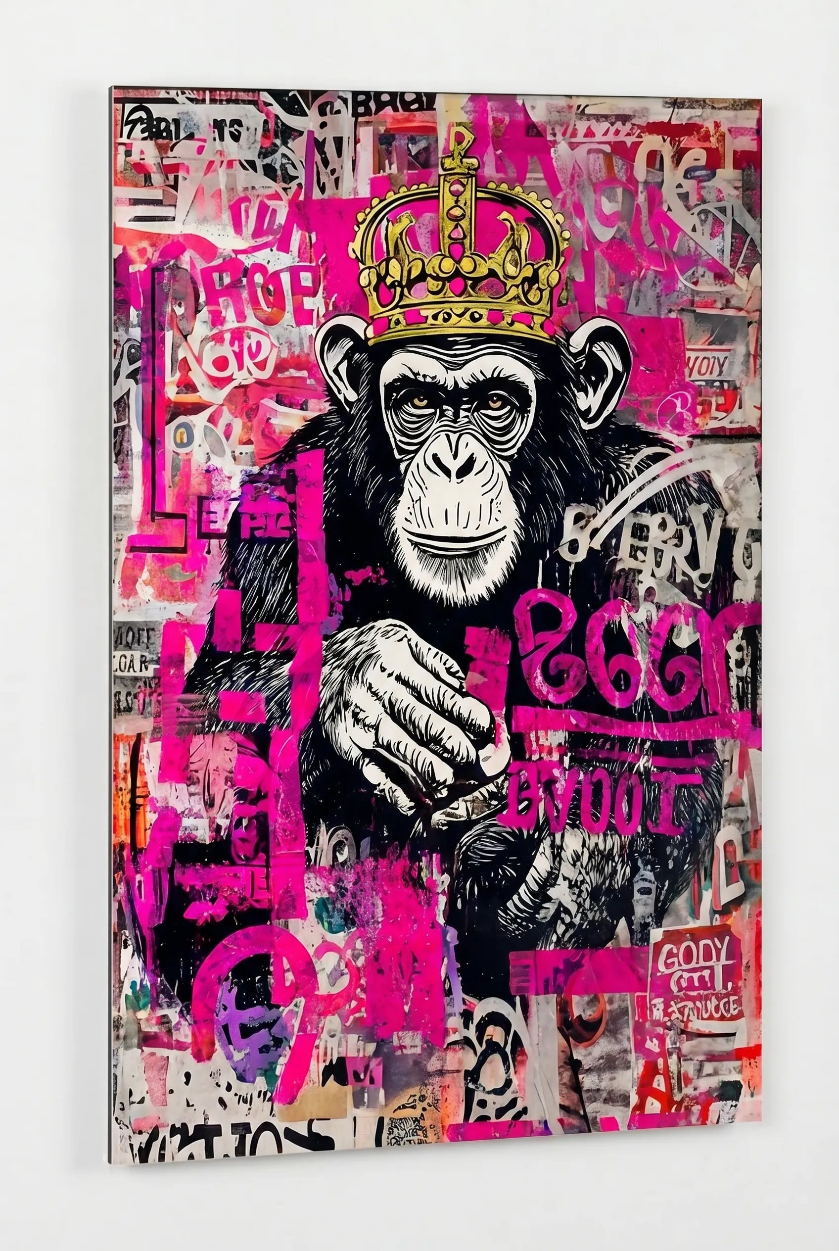 Schimpanse mit Krone Graffiti Pop Art Pink Wandbild - Dein Wandbild