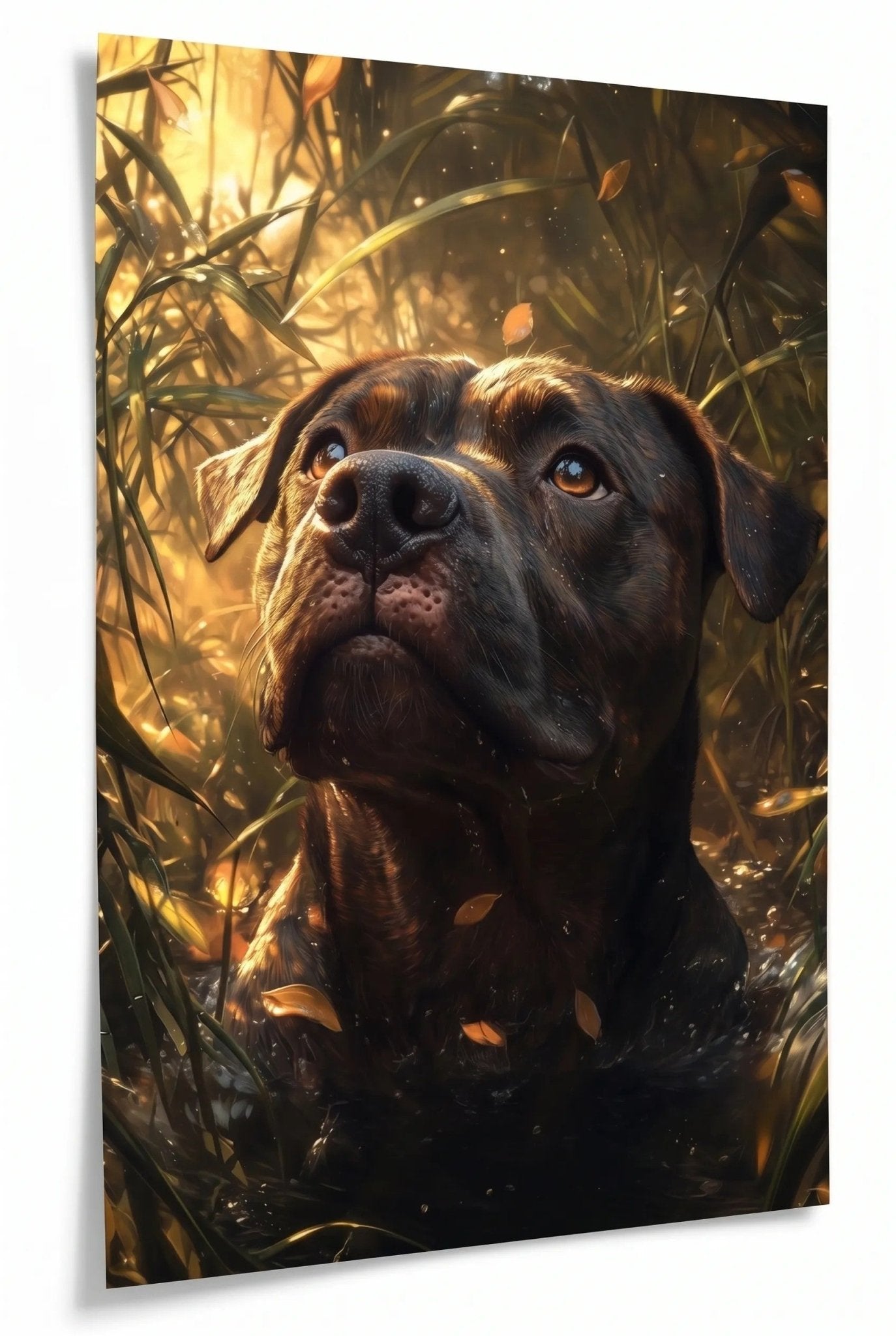 Schwarzer Hund im goldenen Licht – Waldportrait - Dein Wandbild