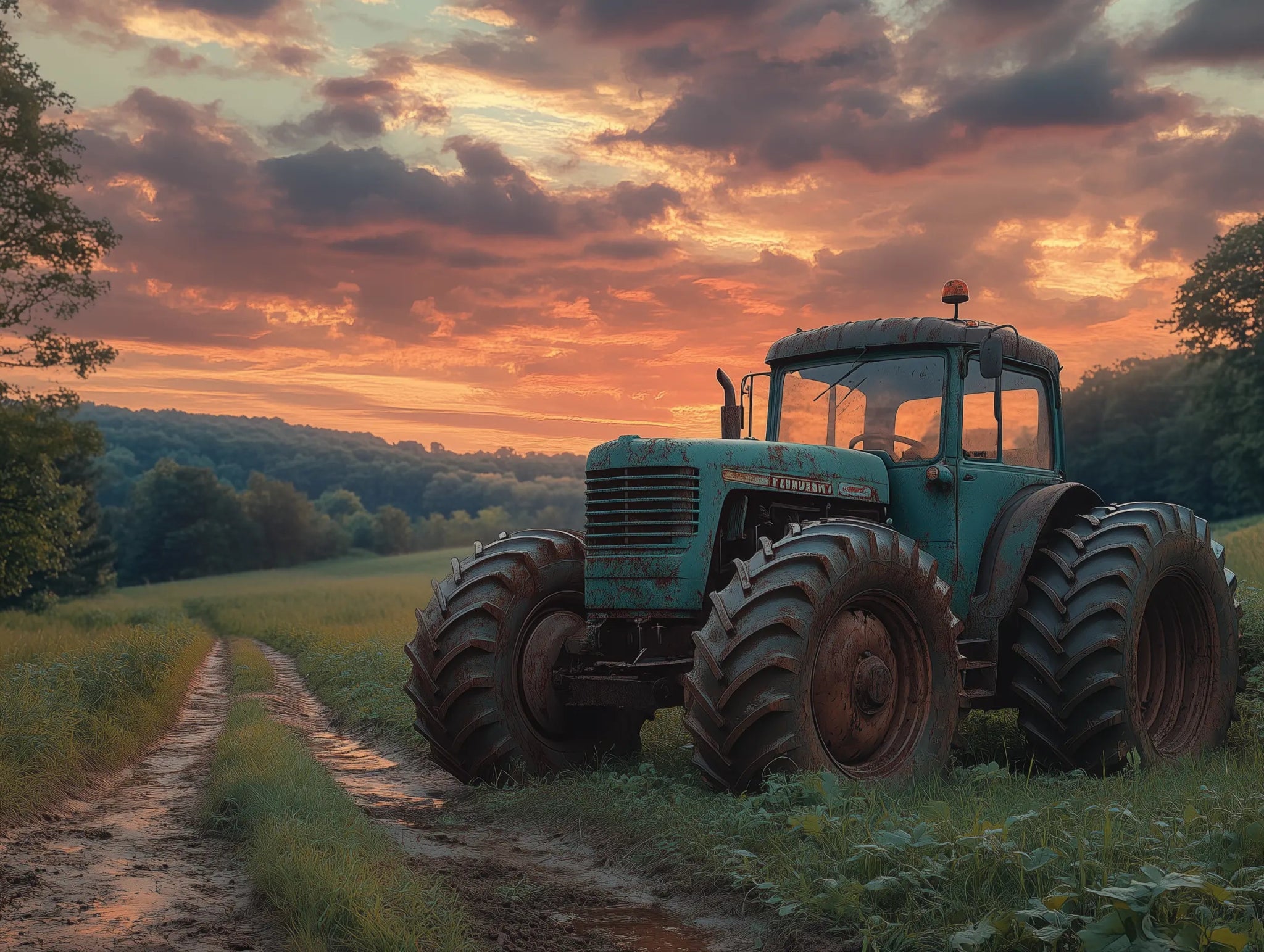 Sonnenkraft – Lässigkeit auf dem Traktor - Dein Wandbild