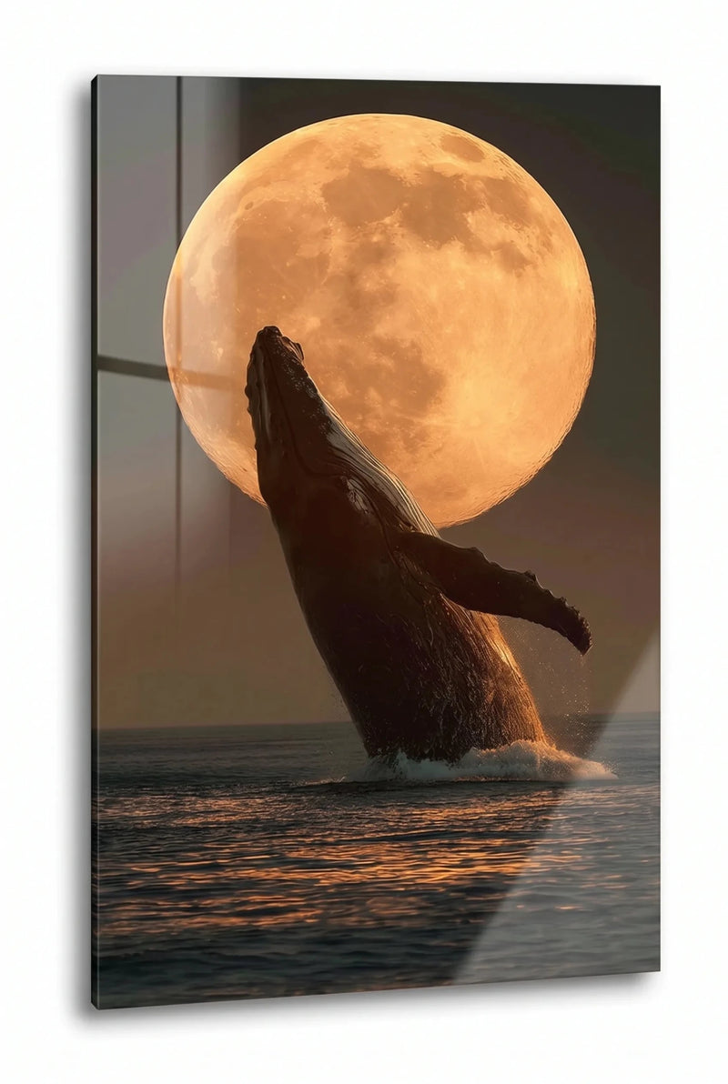 Springender Wal vor Riesigem Vollmond Wandbild - Dein Wandbild