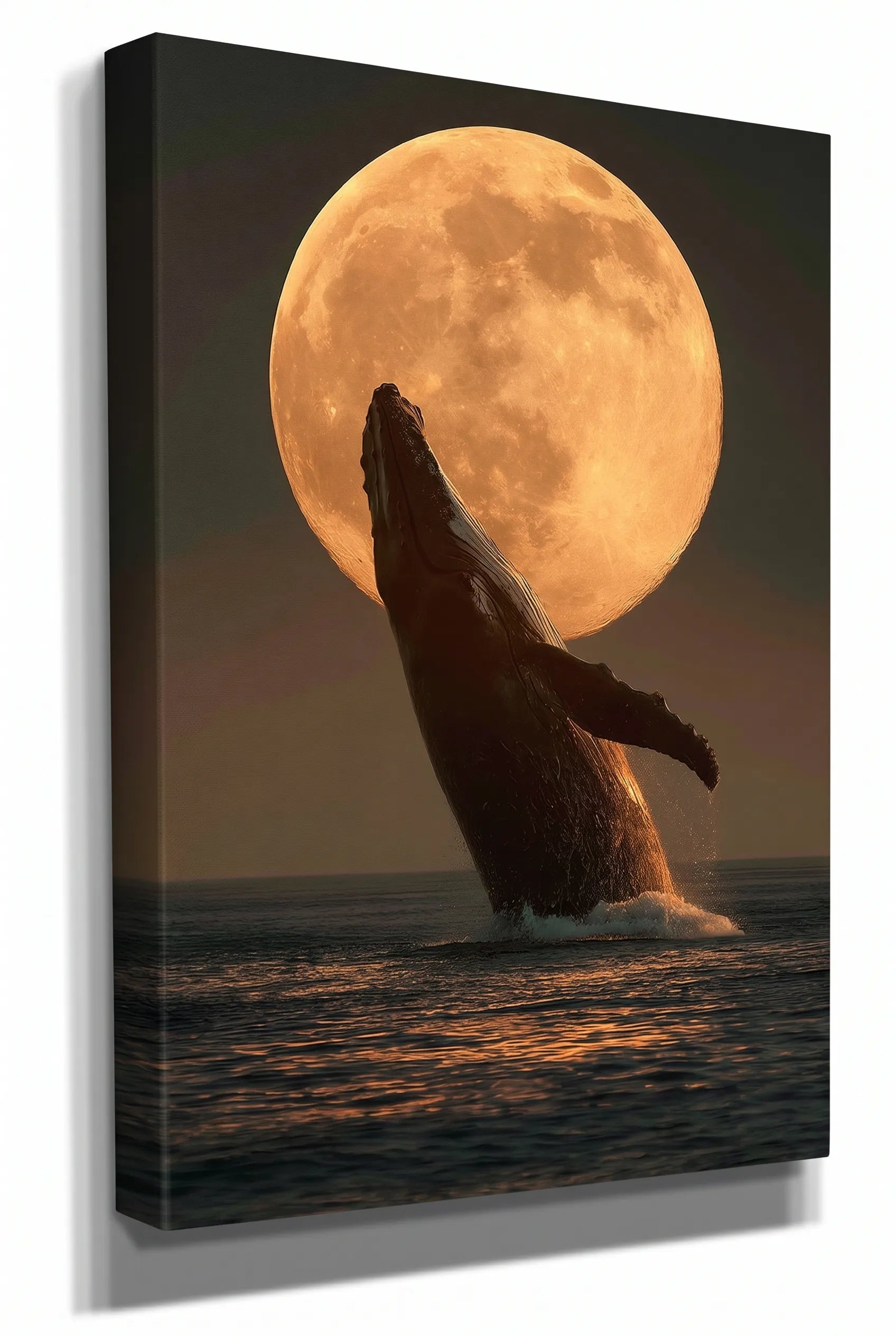 Springender Wal vor Riesigem Vollmond Wandbild - Dein Wandbild