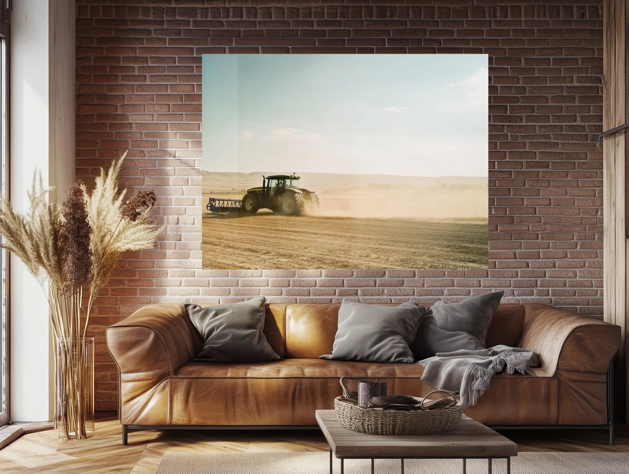 Staublinie – John Deere auf dem offenen Feld - Dein Wandbild