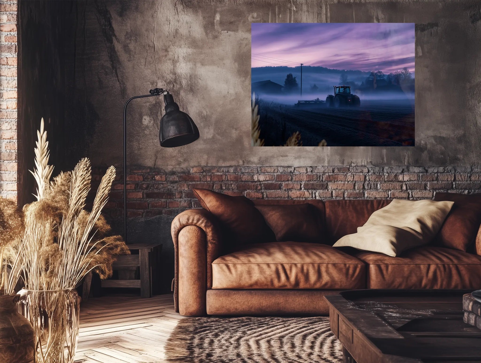 Stille Arbeit – Traktor in der blauen Stunde - Dein Wandbild
