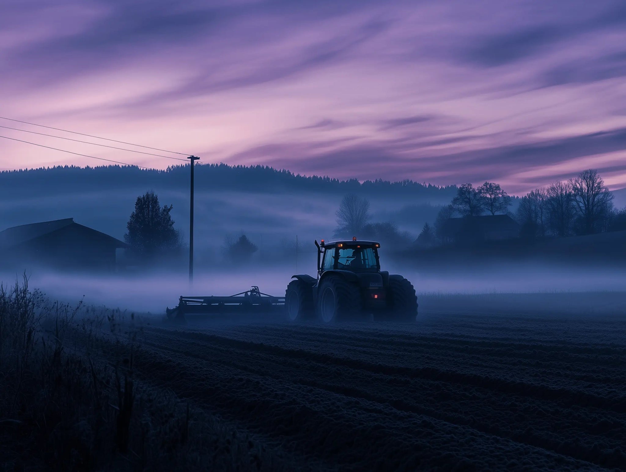 Stille Arbeit – Traktor in der blauen Stunde - Dein Wandbild