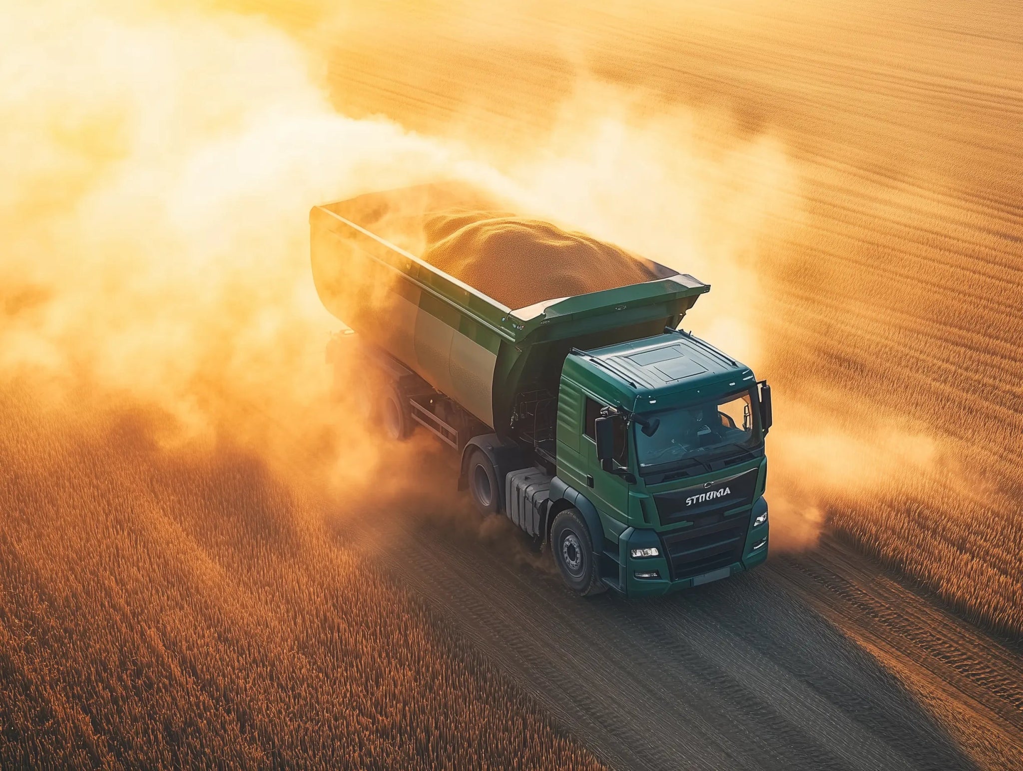 Stronga Dustflow – Der Erntetransport im goldenen Sturm - Dein Wandbild