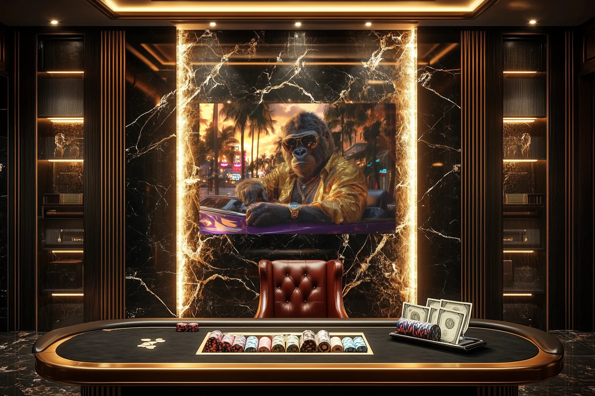 Sunset Don: Der goldene G Ape von South Beach | Premium Wandbild - Dein Wandbild