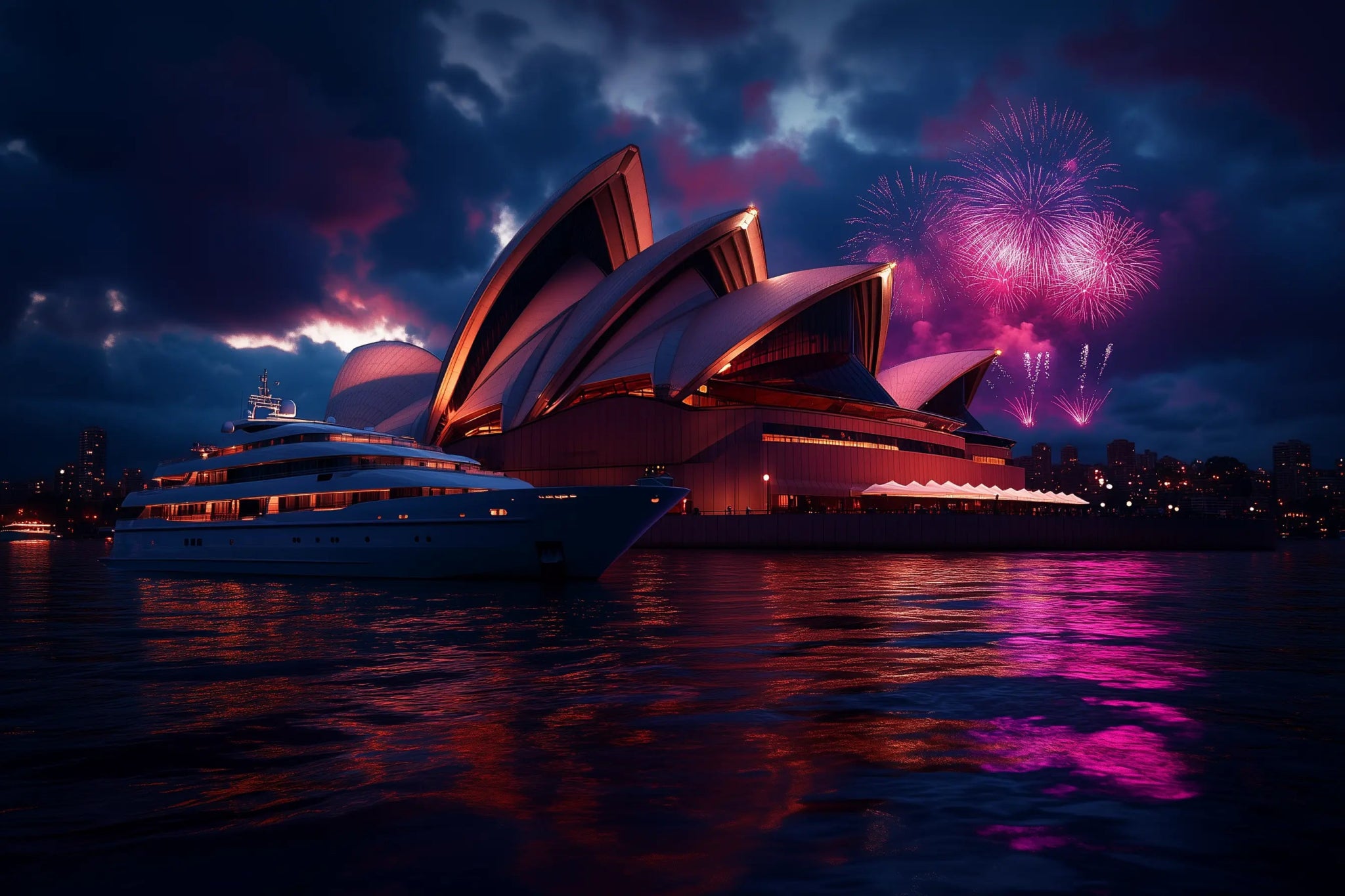 Sydney Nights – Stadtkunstbild mit Feuerwerk & Luxuspanorama | Dein Wandbild - Dein Wandbild