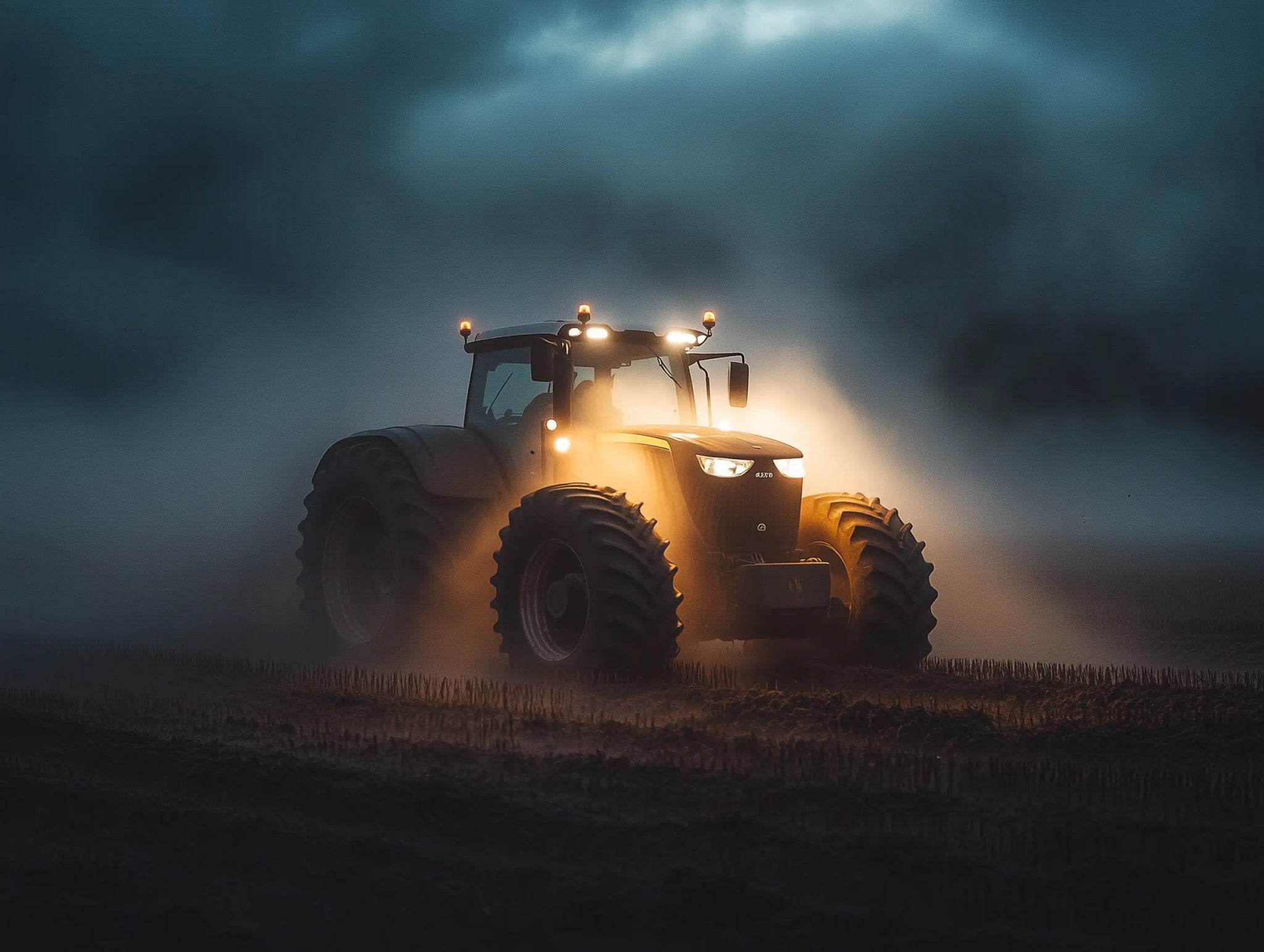 Titan der Nacht – Traktor im Nebellicht - Dein Wandbild
