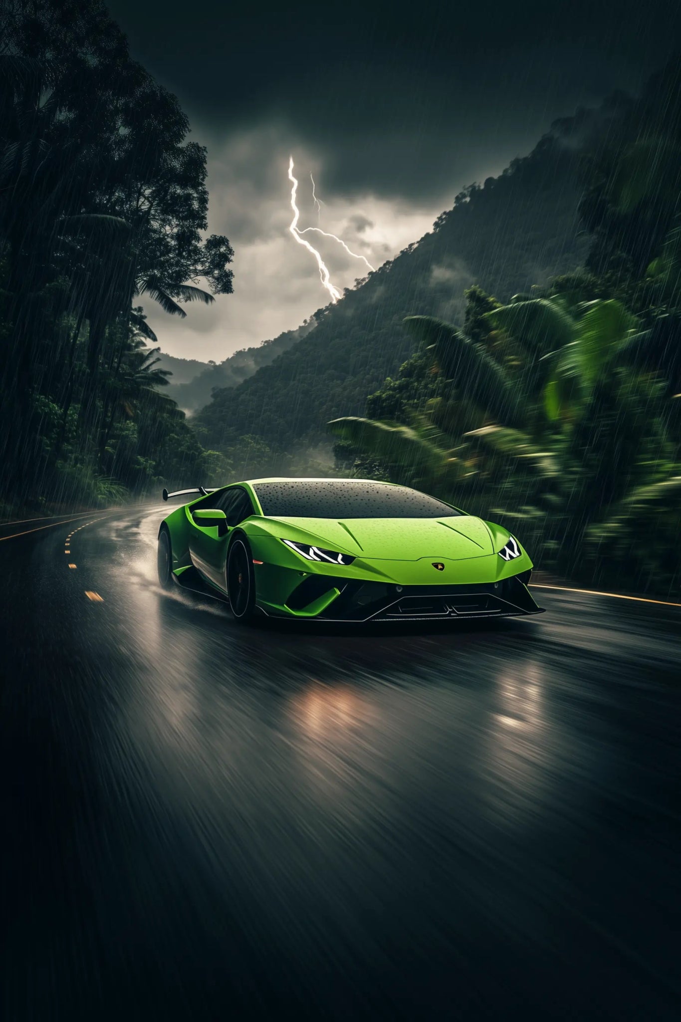 Ungezähmte Kraft – Lamborghini Huracán STO im Tropensturm | Dein Wandbild - Dein Wandbild