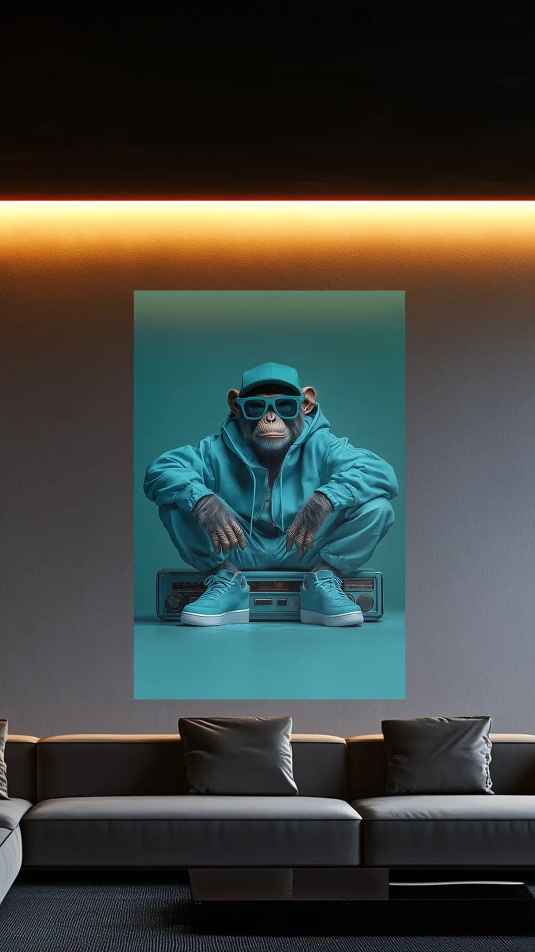Urban Jungle – Der Streetwear - Affe in Cyan | Dein Wandbild - Dein Wandbild