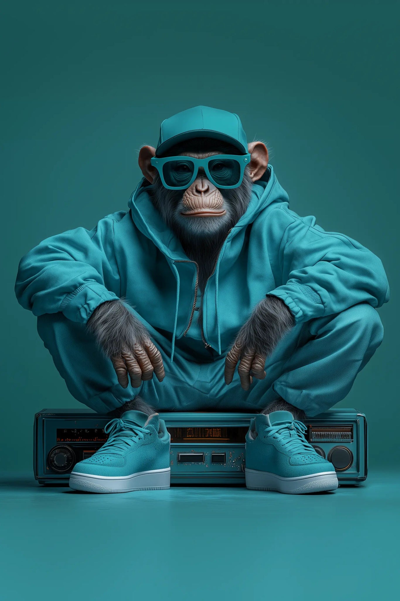 Urban Jungle – Der Streetwear - Affe in Cyan | Dein Wandbild - Dein Wandbild