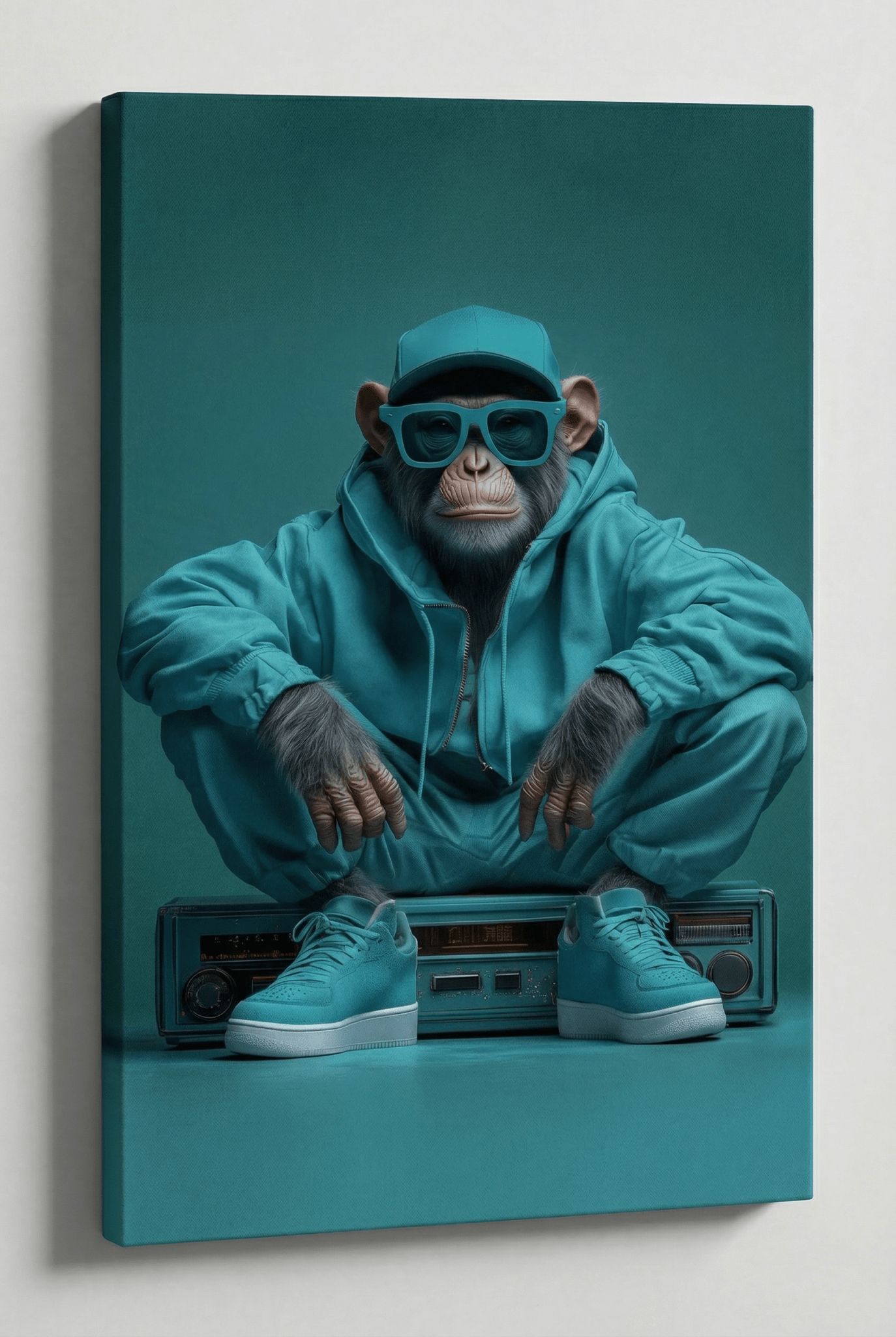 Urban Jungle – Der Streetwear - Affe in Cyan | Dein Wandbild - Dein Wandbild