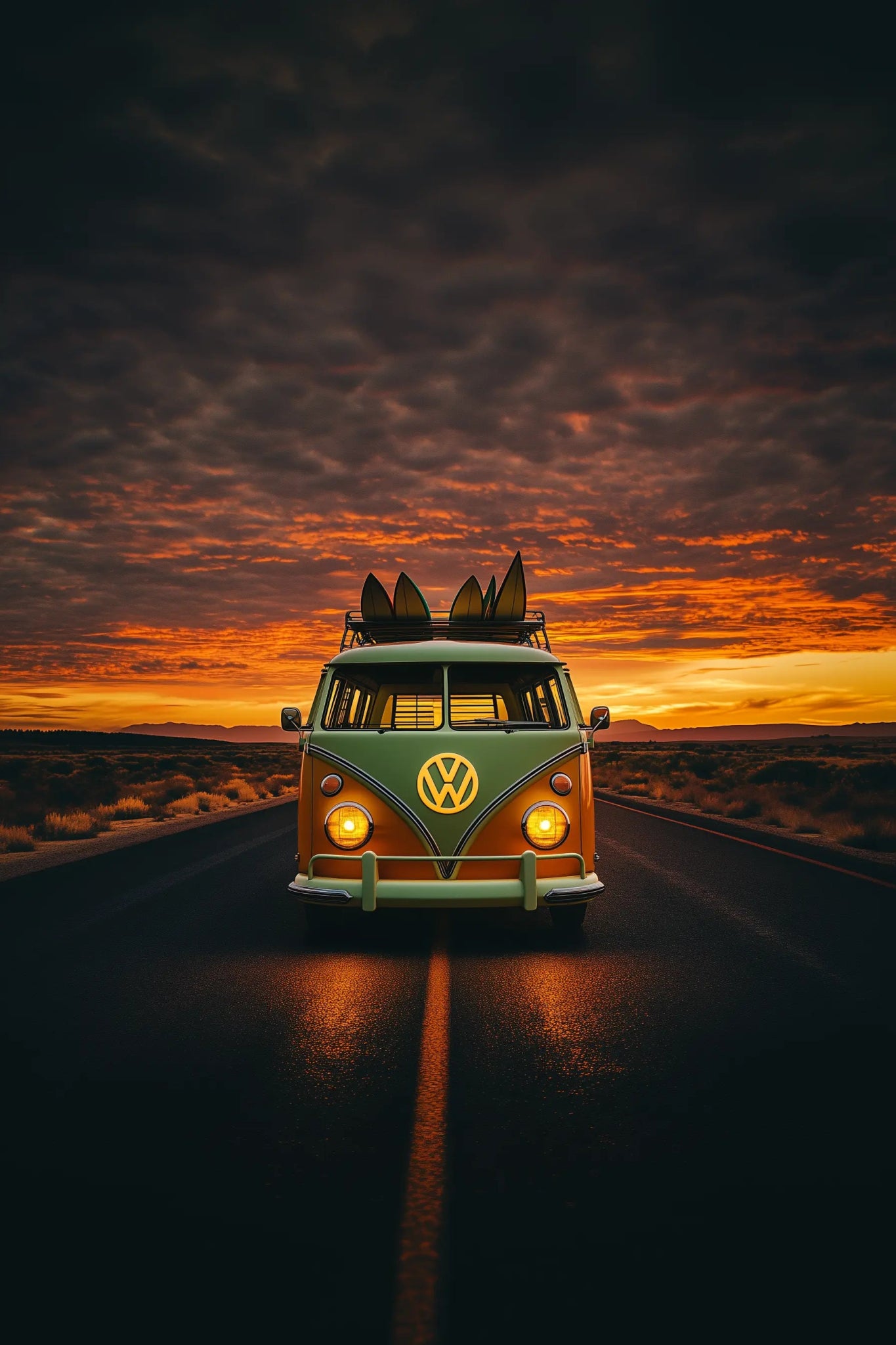 VW Bulli T1 – Aufbruch in den Sonnenuntergang | Dein Wandbild - Dein Wandbild