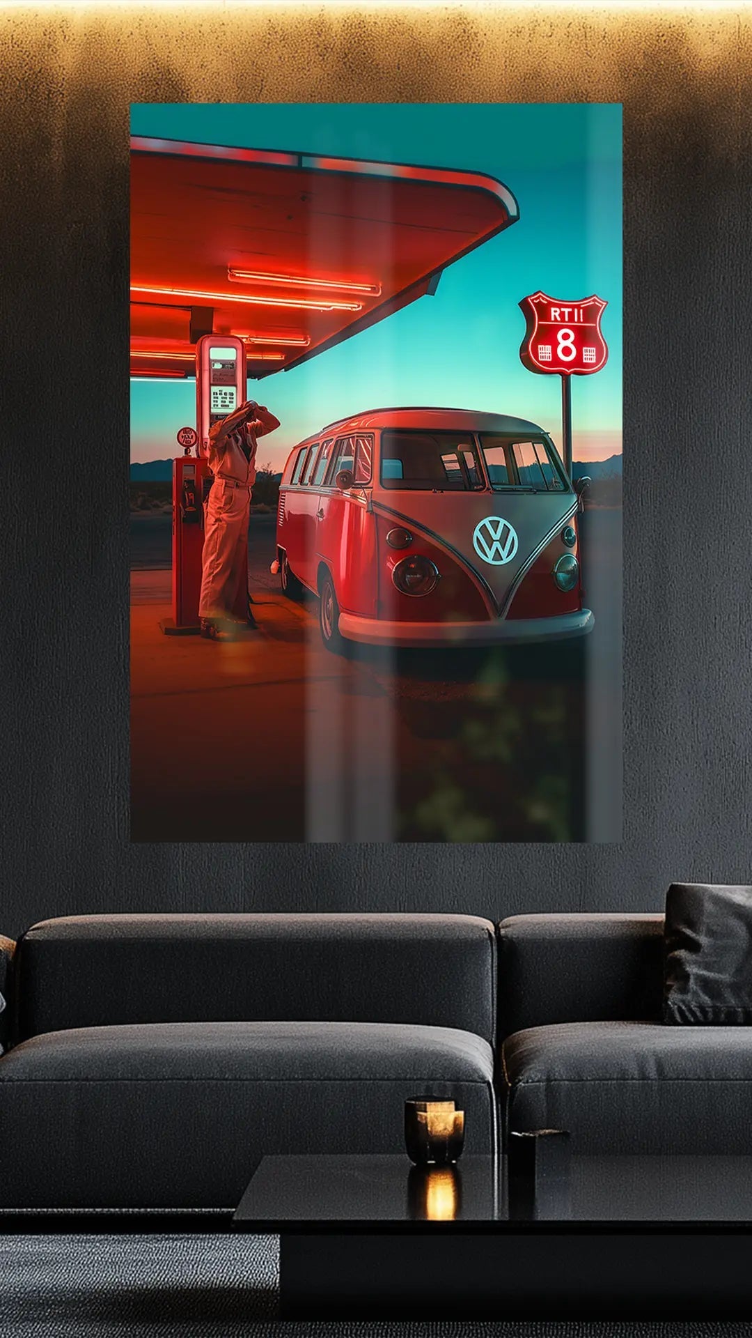VW Bulli T1 – Nostalgie an der Retro - Tankstelle | Dein Wandbild - Dein Wandbild