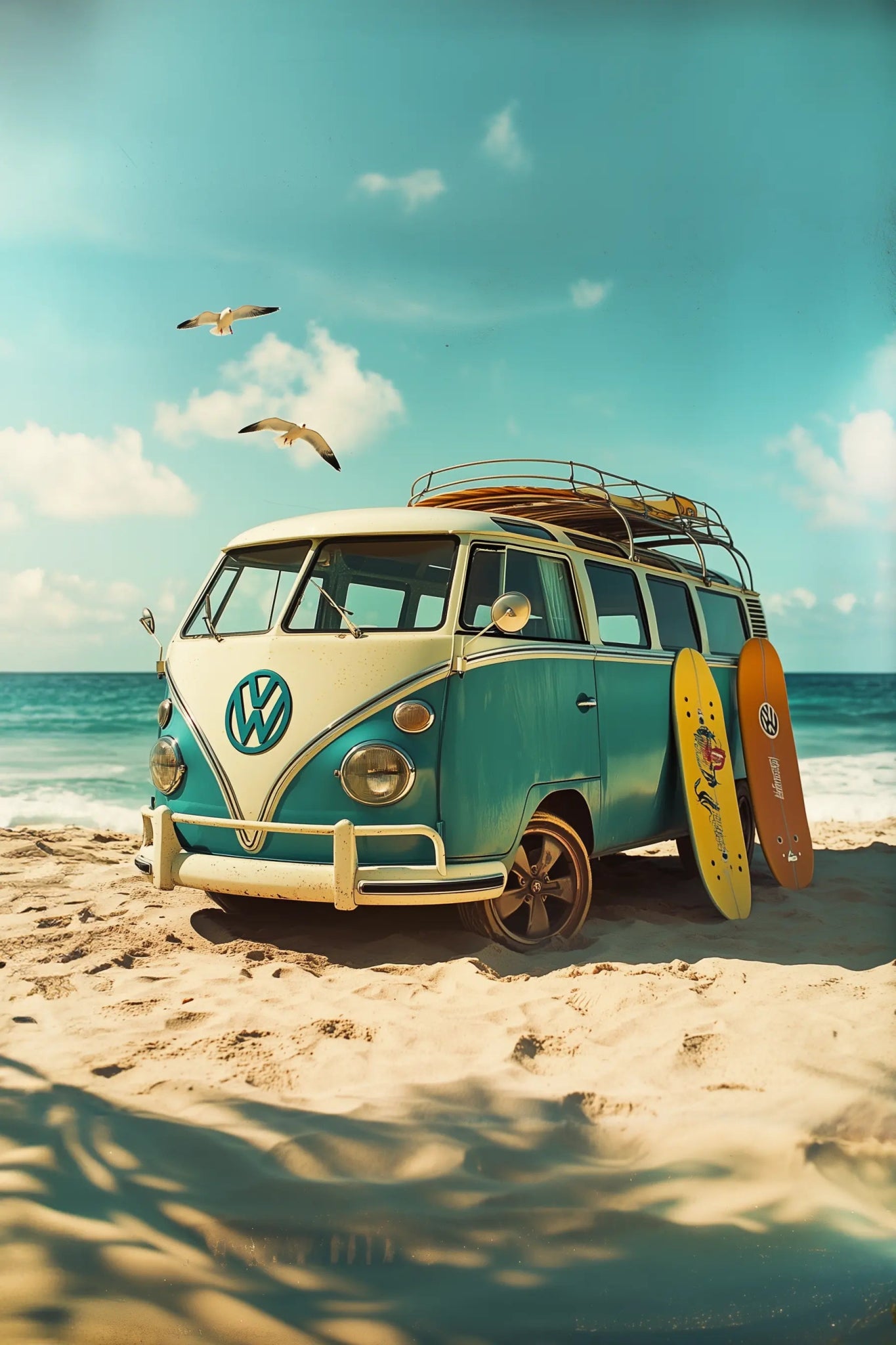 VW Bulli T1 – Retro - Strandtraum mit Surf - Vibes | Dein Wandbild - Dein Wandbild