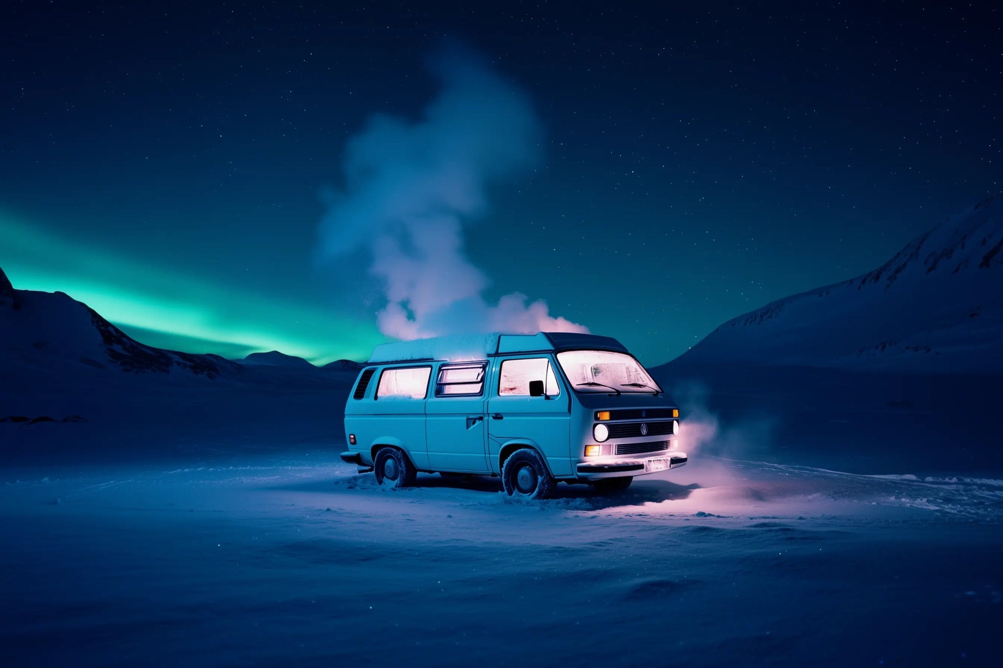 VW Bulli T3 – Abenteuer unter dem Nordlicht | Dein Wandbild - Dein Wandbild
