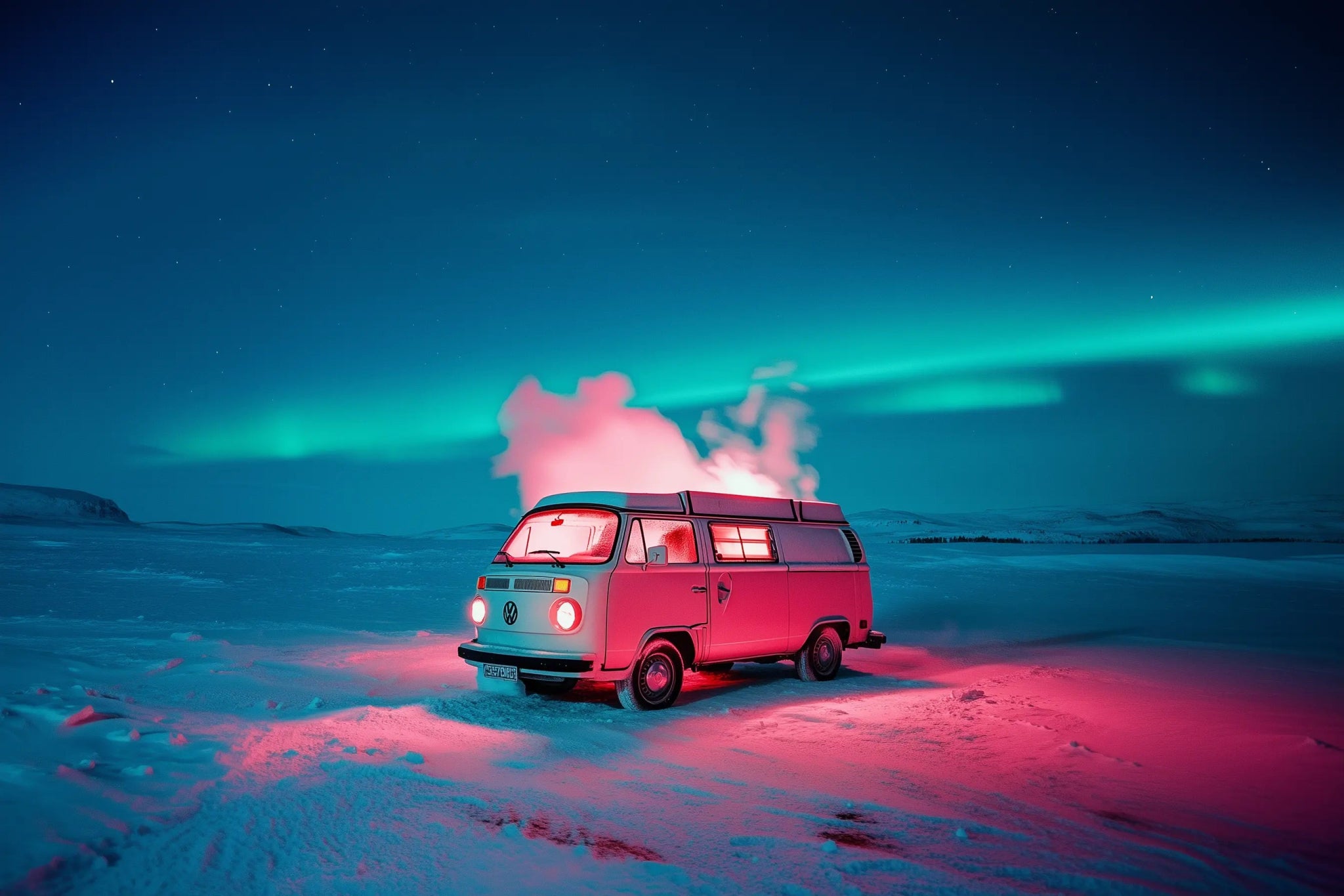 VW Bulli T3 – Nordlicht - Roadtrip ins Unbekannte | Dein Wandbild - Dein Wandbild