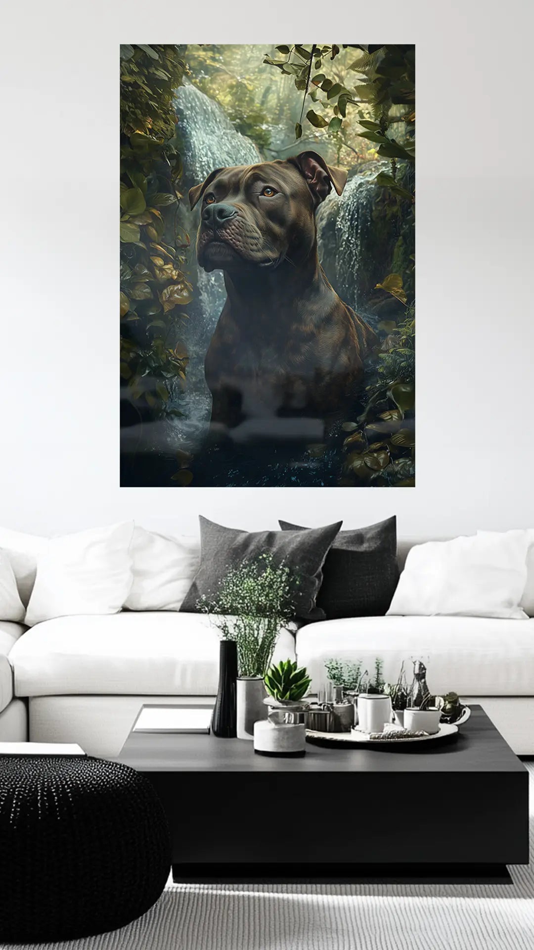 Wächter des Wasserfalls – Majestätischer Pitbull in der Natur | Dein Wandbild - Dein Wandbild