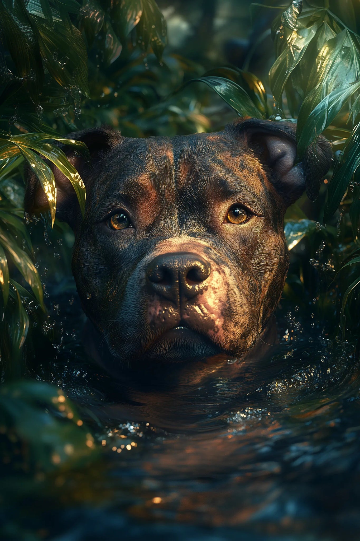 Wächter des Wassers – Der Pitbull am Ufer der Wildnis | Dein Wandbild - Dein Wandbild