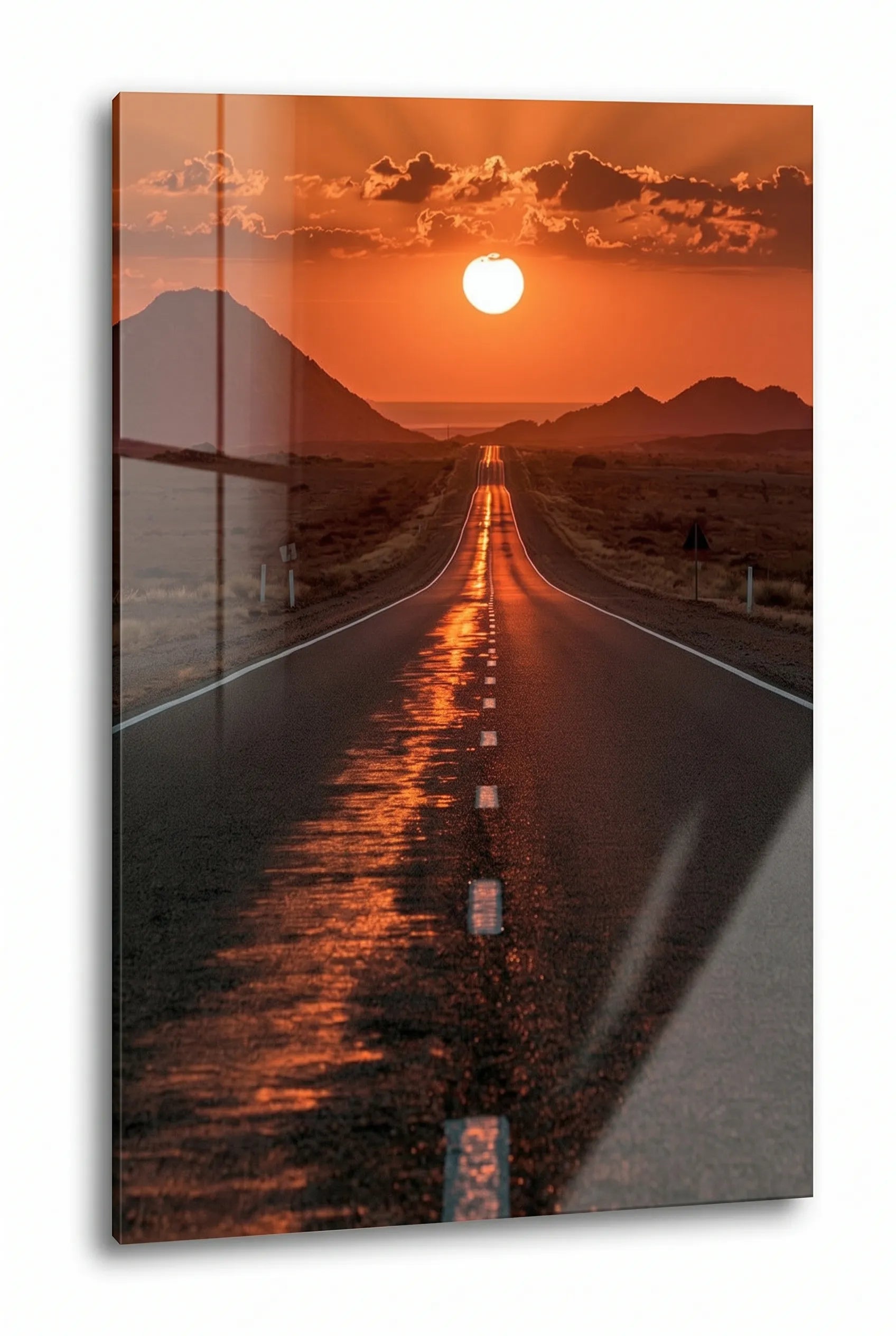 Wüstenstrasse Sonnenuntergang Berge Wandbild - Dein Wandbild