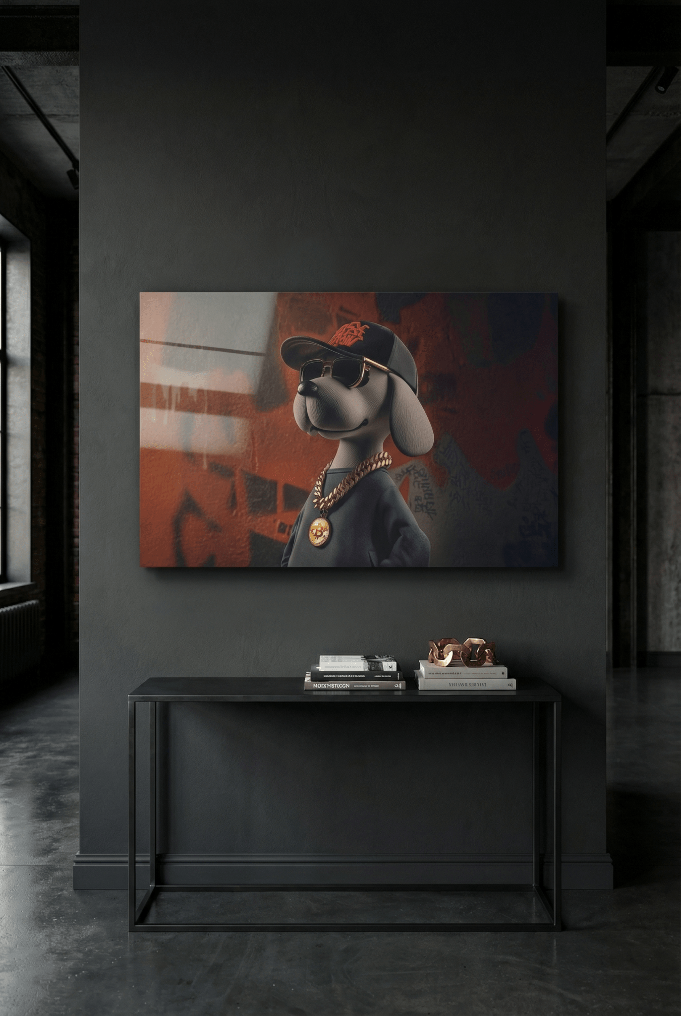 3D - Hund mit Cap & Goldkette – Hip - Hop Graffiti - Dein Wandbild