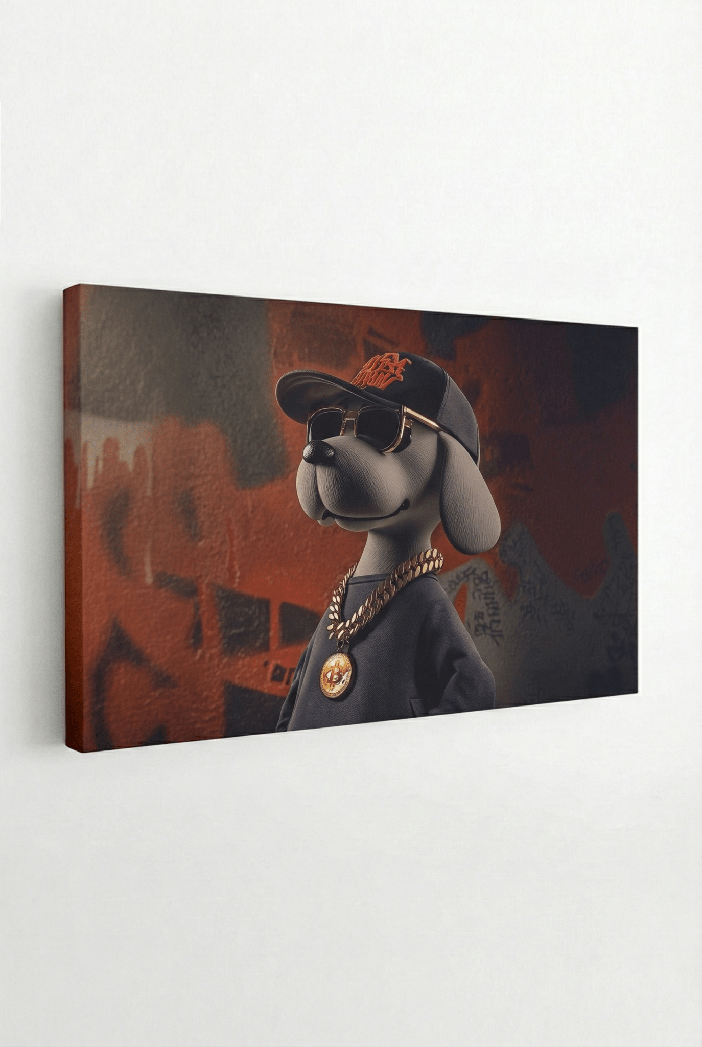 3D - Hund mit Cap & Goldkette – Hip - Hop Graffiti - Dein Wandbild