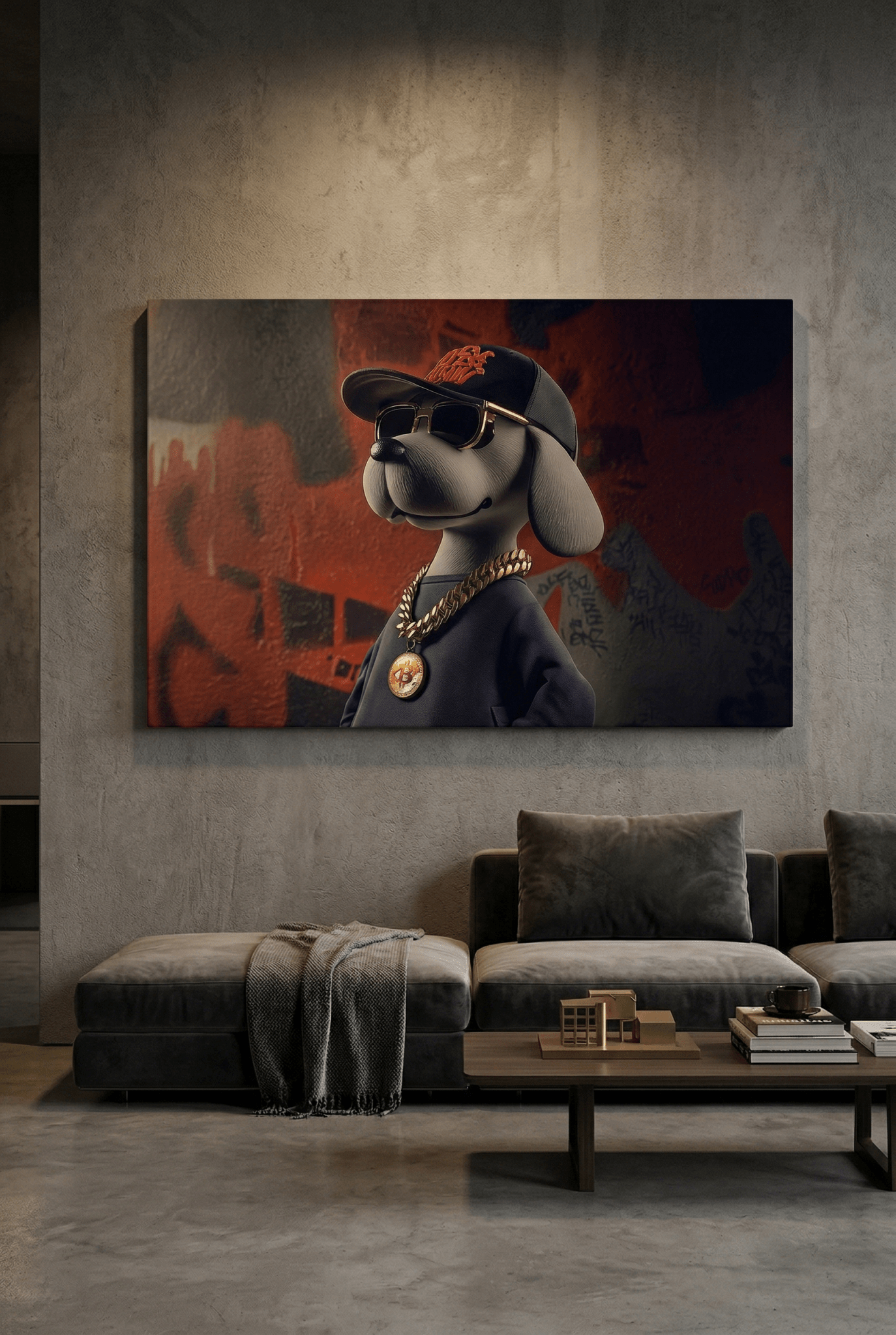 3D - Hund mit Cap & Goldkette – Hip - Hop Graffiti - Dein Wandbild